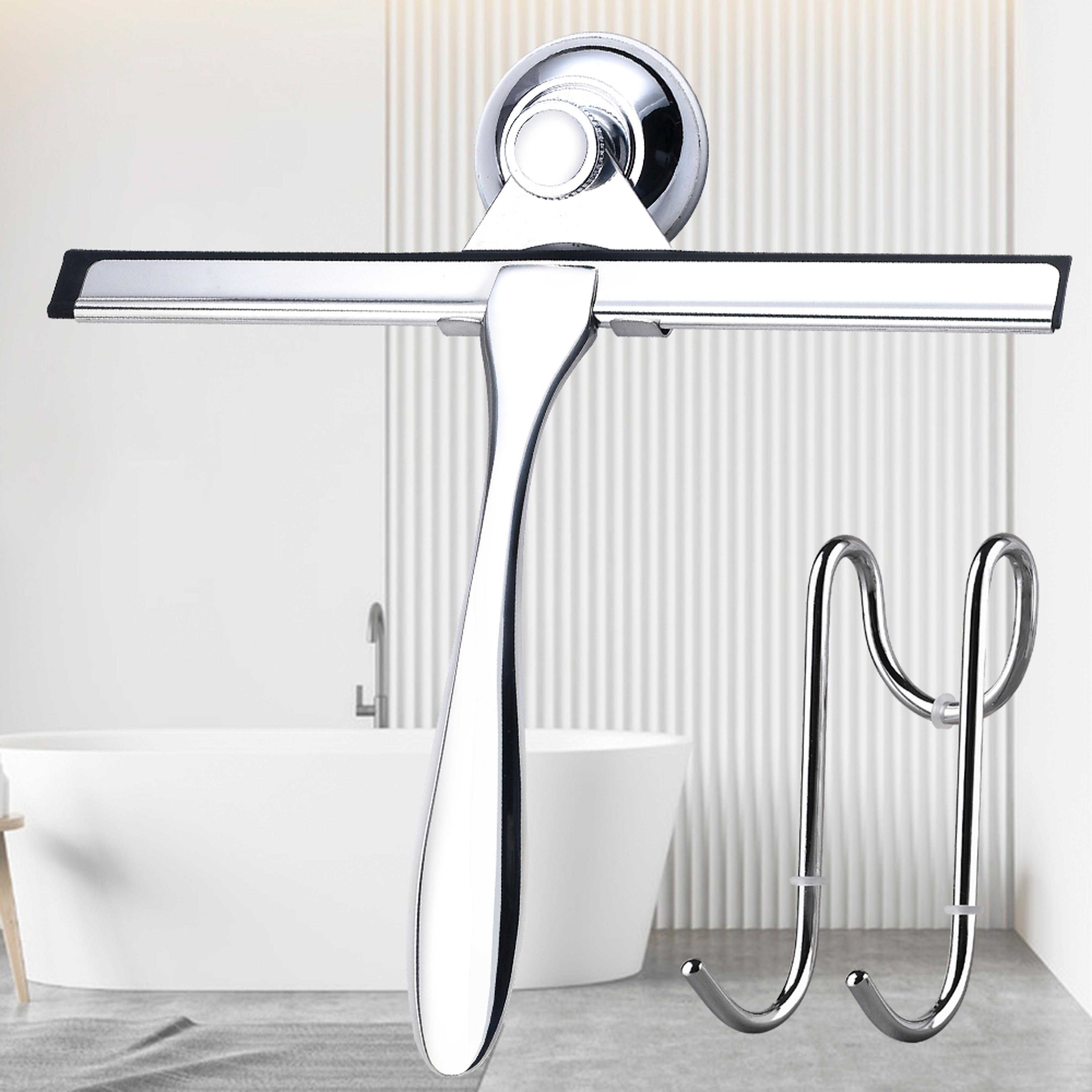 silicone shower squeegee with suction hook for streak free glass & mirrors