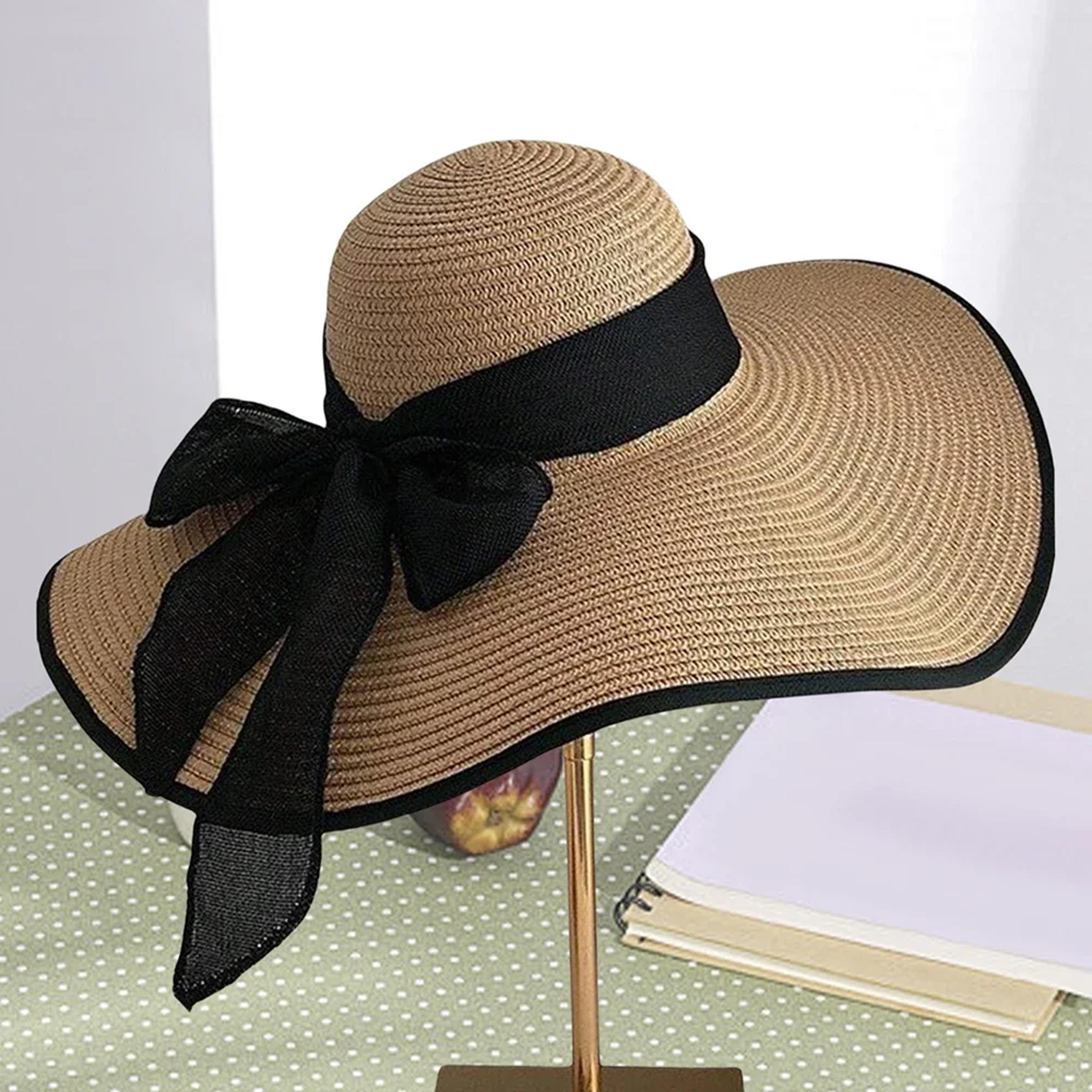 oversized straw beach hat with bow for women wide brim summer sun protection