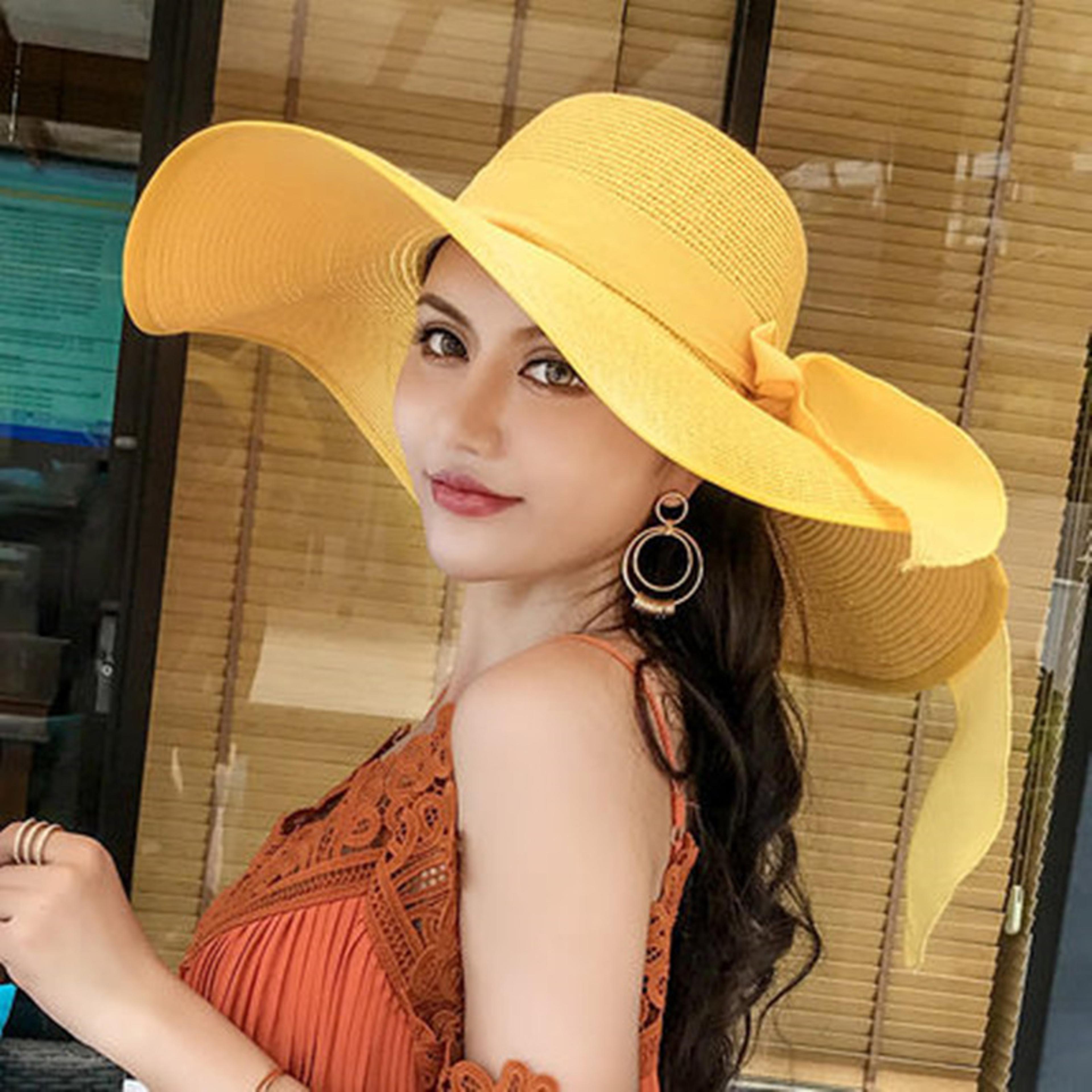 uv shield foldable straw sun hat for women wide brim beach & travel hat