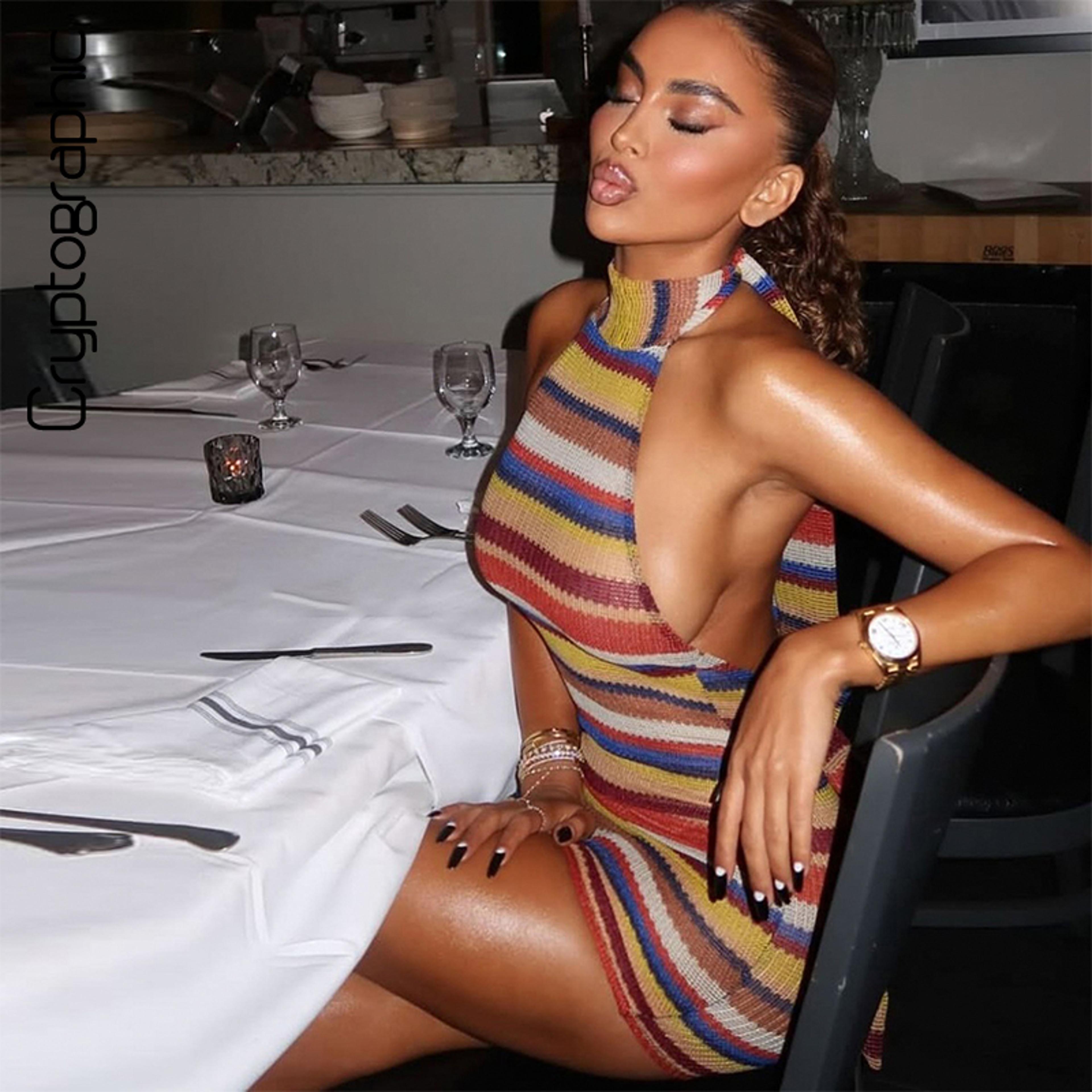 color pop halter bodycon mini dress backless summer clubwear dress