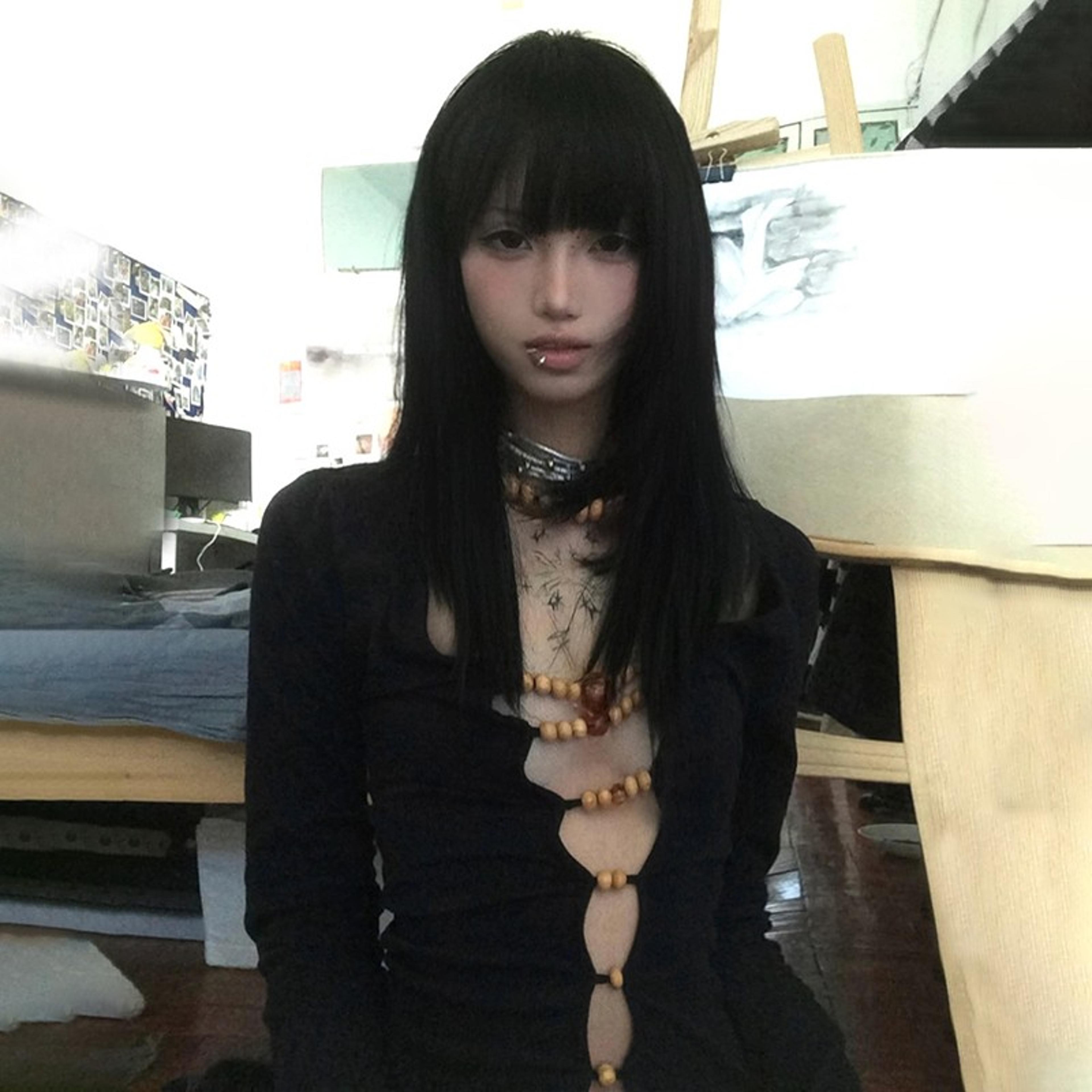 aesthetic beaded long sleeve shirt vintage hollow out fairy grunge slim fit retro tee