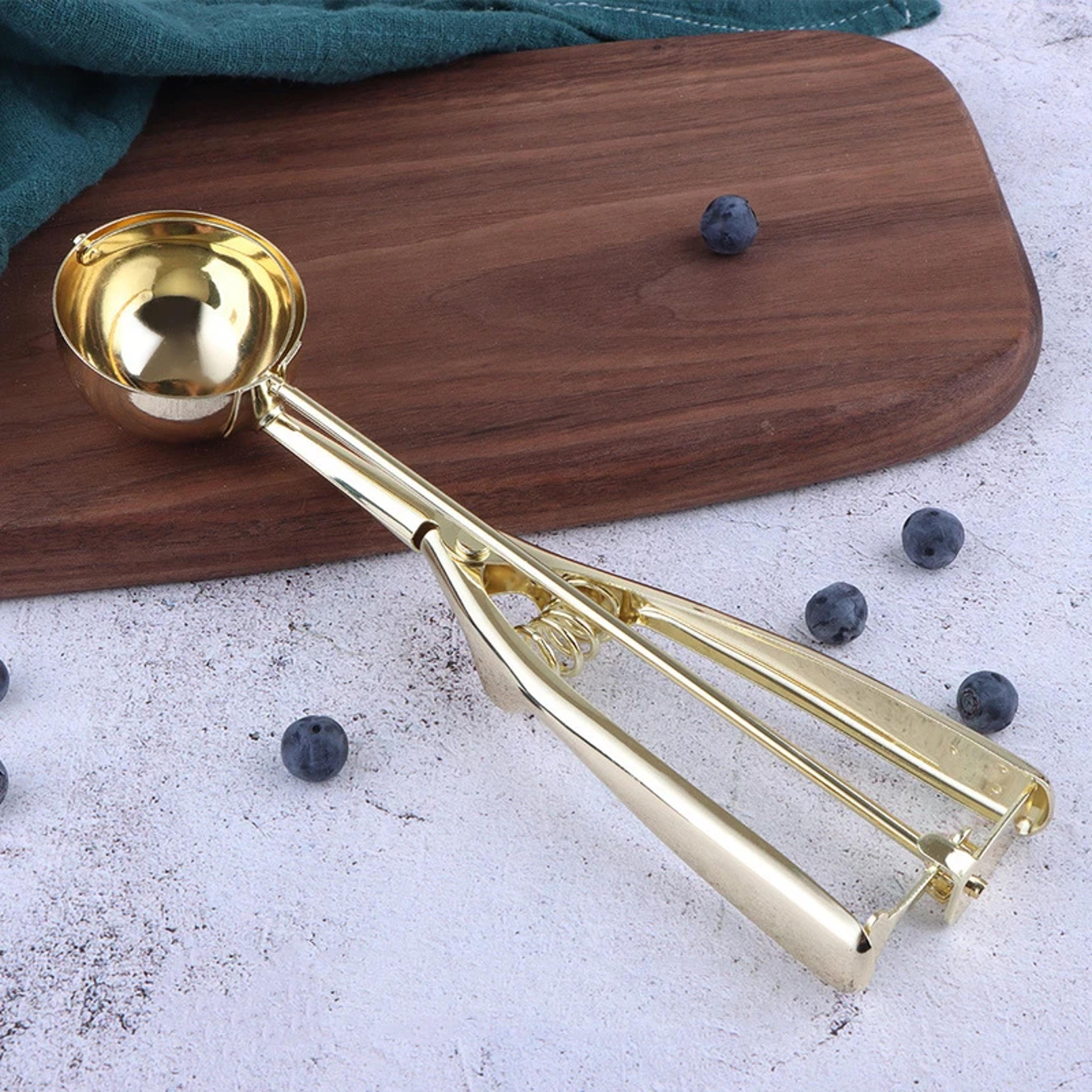 golden stainless steel ice cream scoop spoon for ice cream, cookies & fruit serving