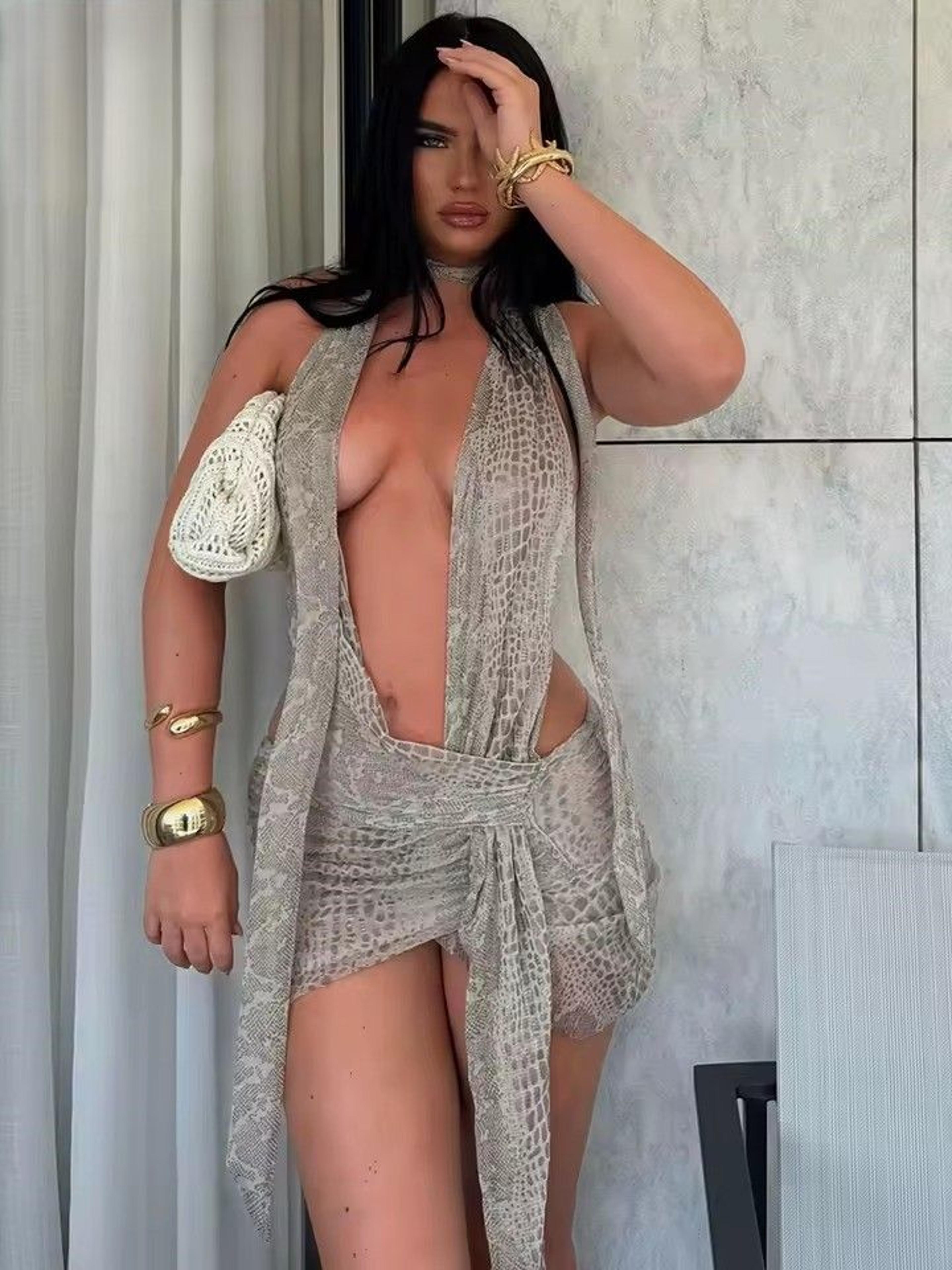 snake print bodycon halter backless summer dress for beach & clubwear