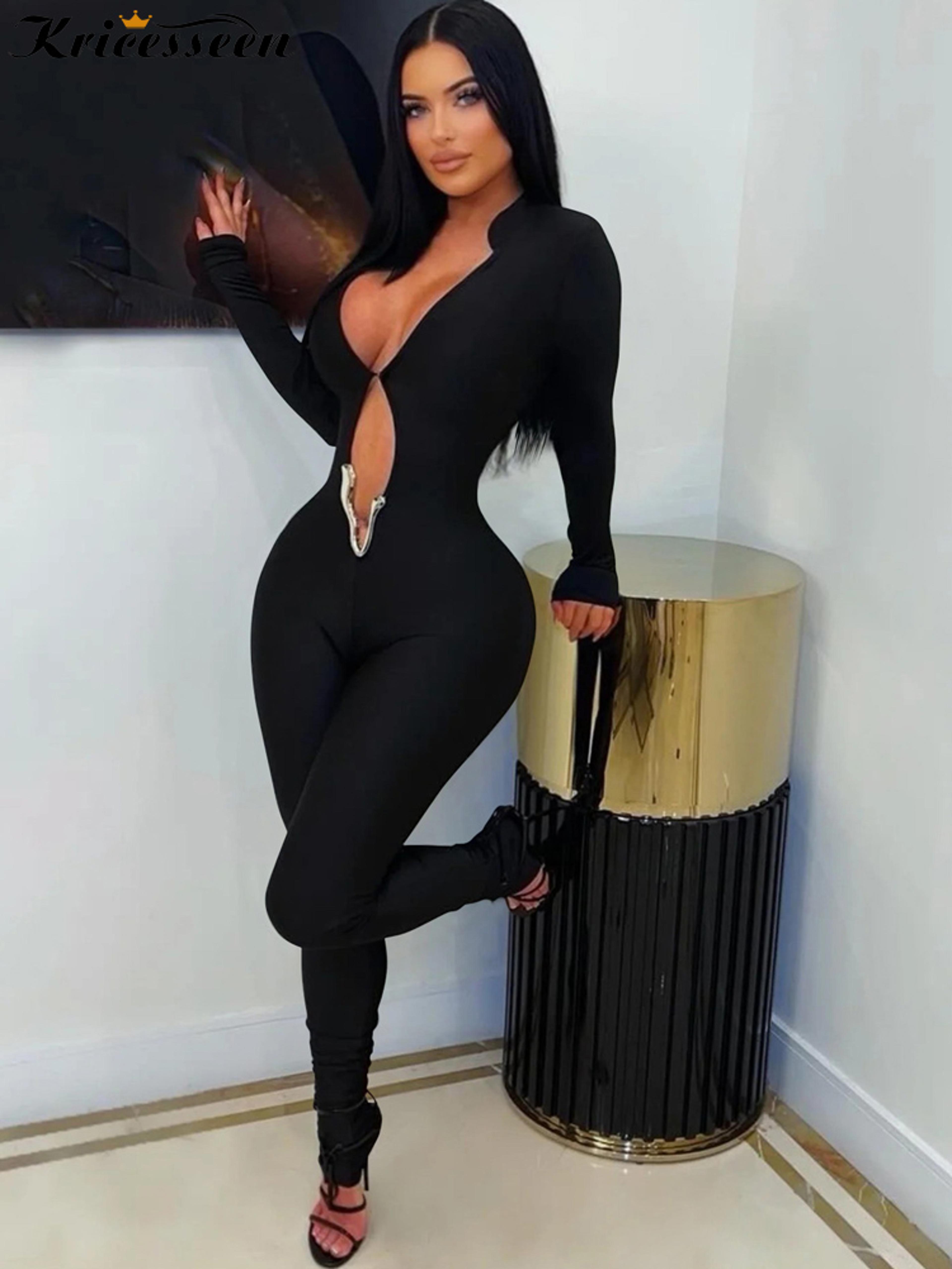 allure cutout skinny jumpsuit for women black clubwear party romper