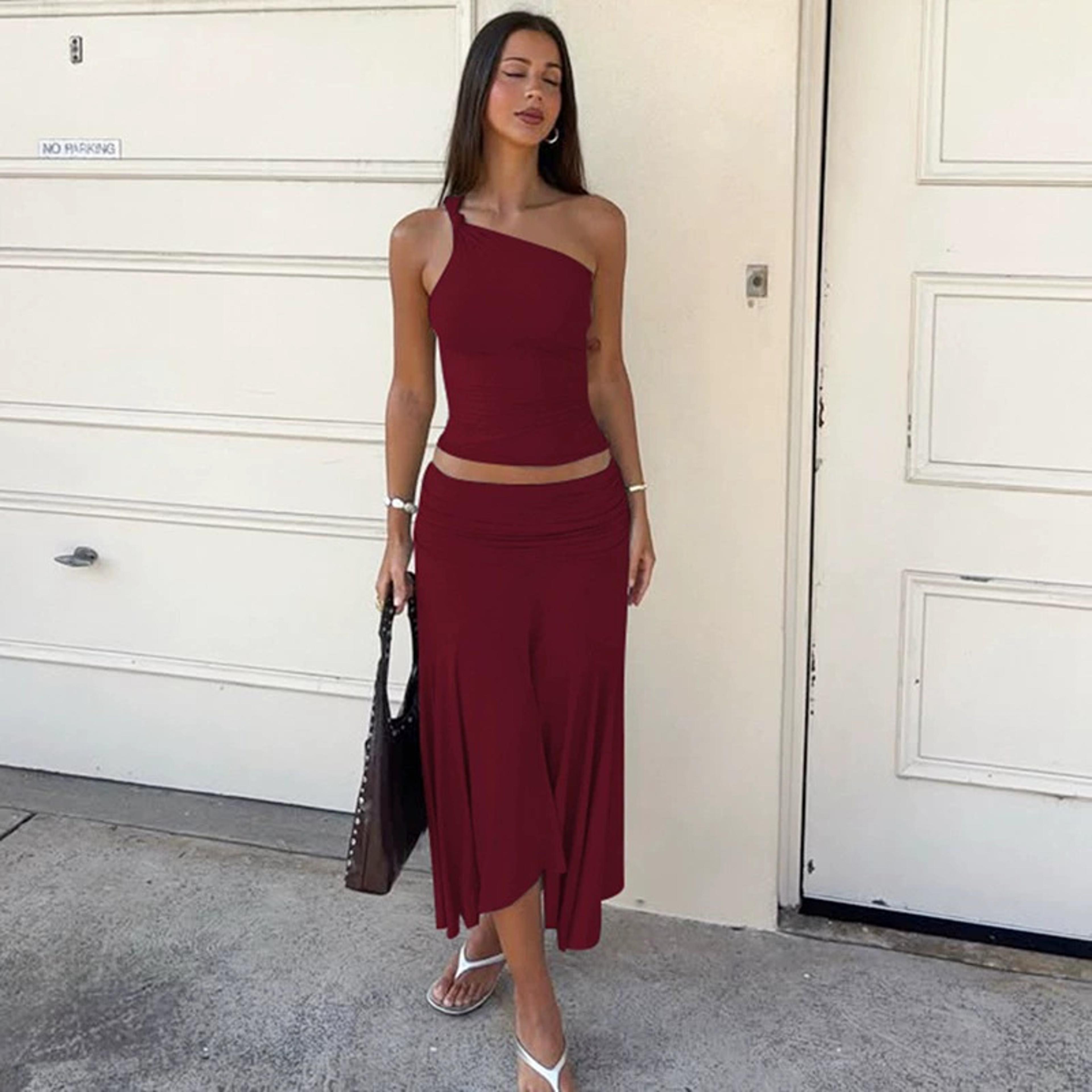 tossy elegant off-shoulder pleated maxi skirt set for women