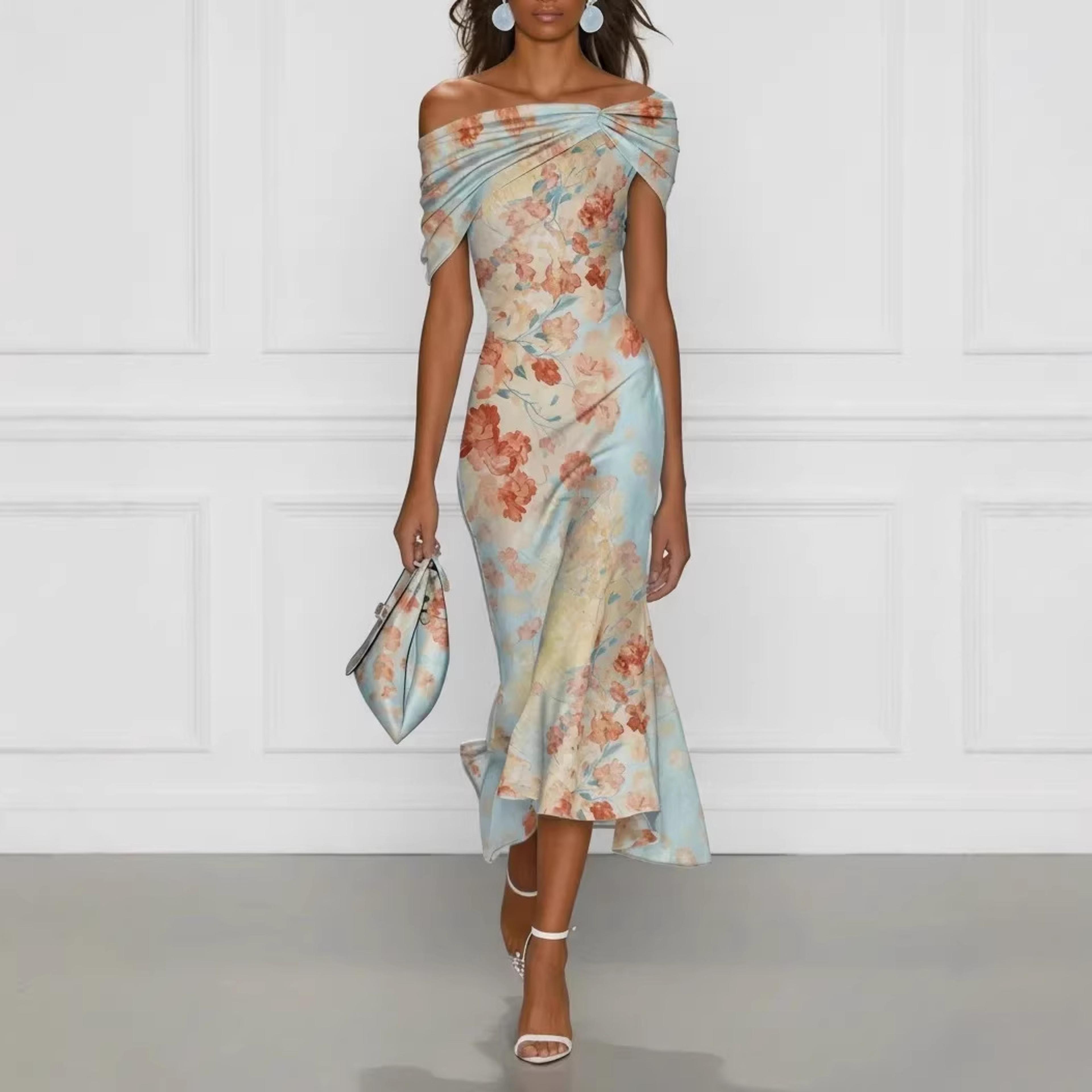 off shoulder floral maxi dress for women