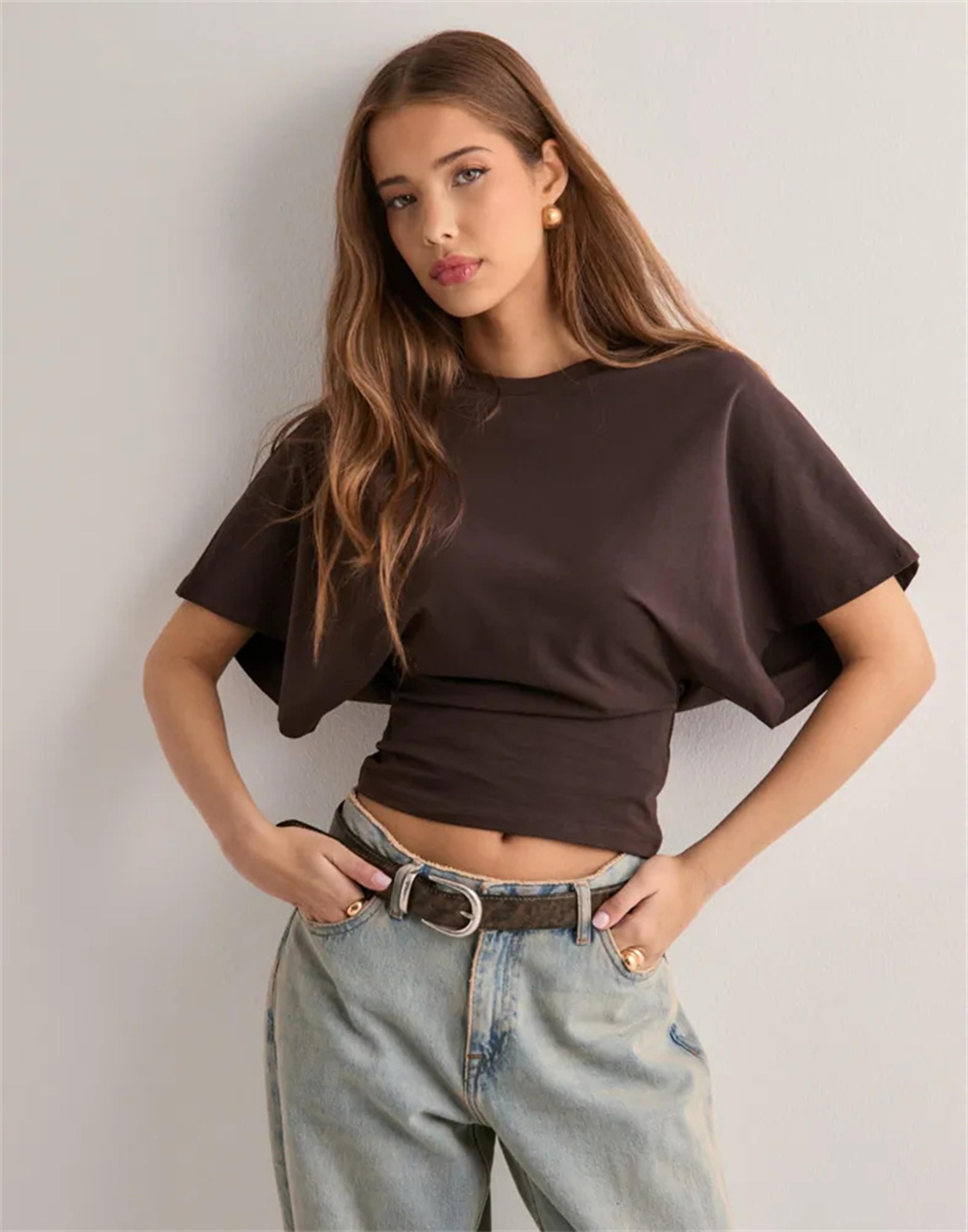 batwing sleeve cropped t-shirt for women casual streetwear top