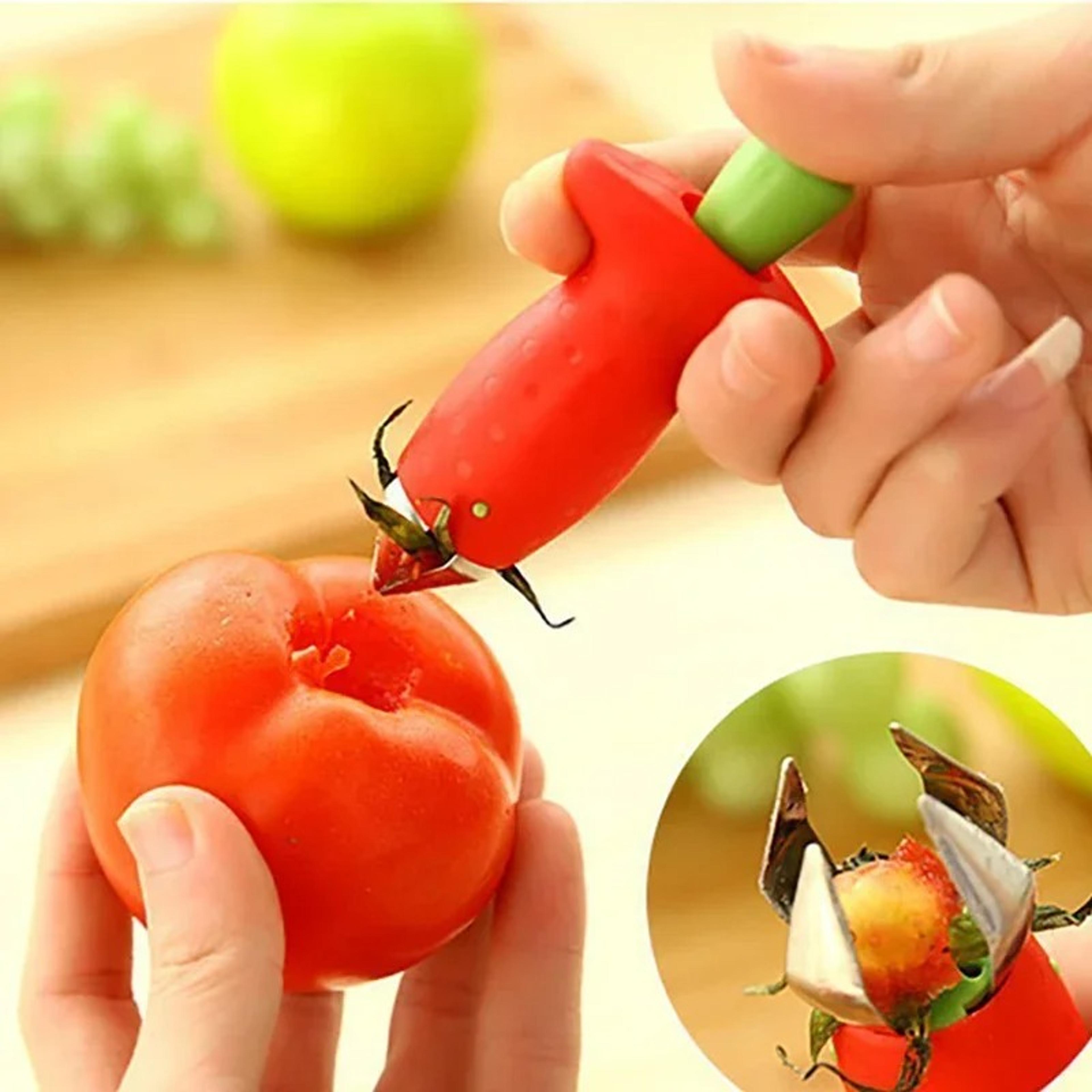 strawberry slicer and corer tool fruit prep kitchen gadget for quick safe fruit cutting
