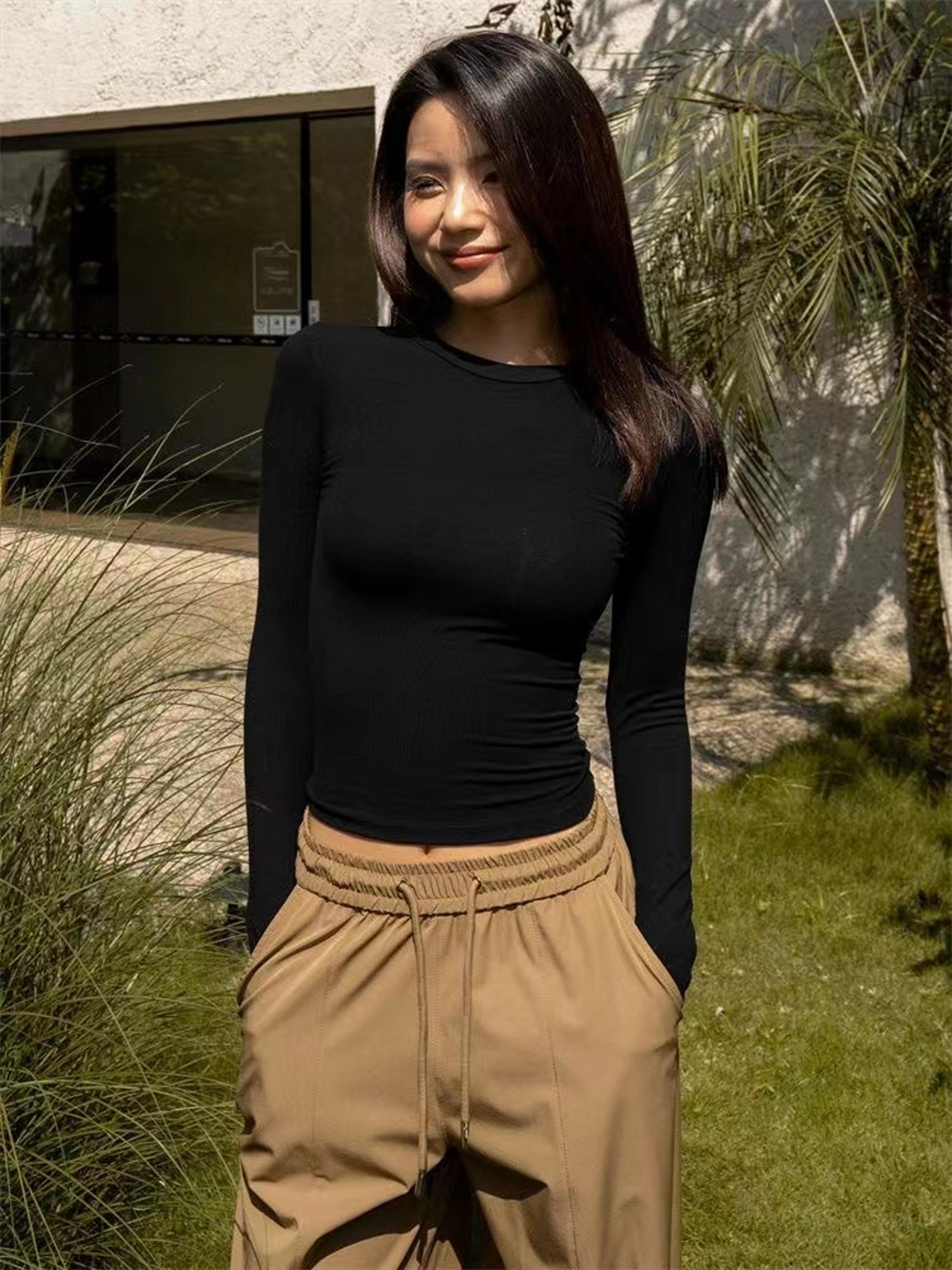 long sleeve women top slim fit casual streetwear basic tee