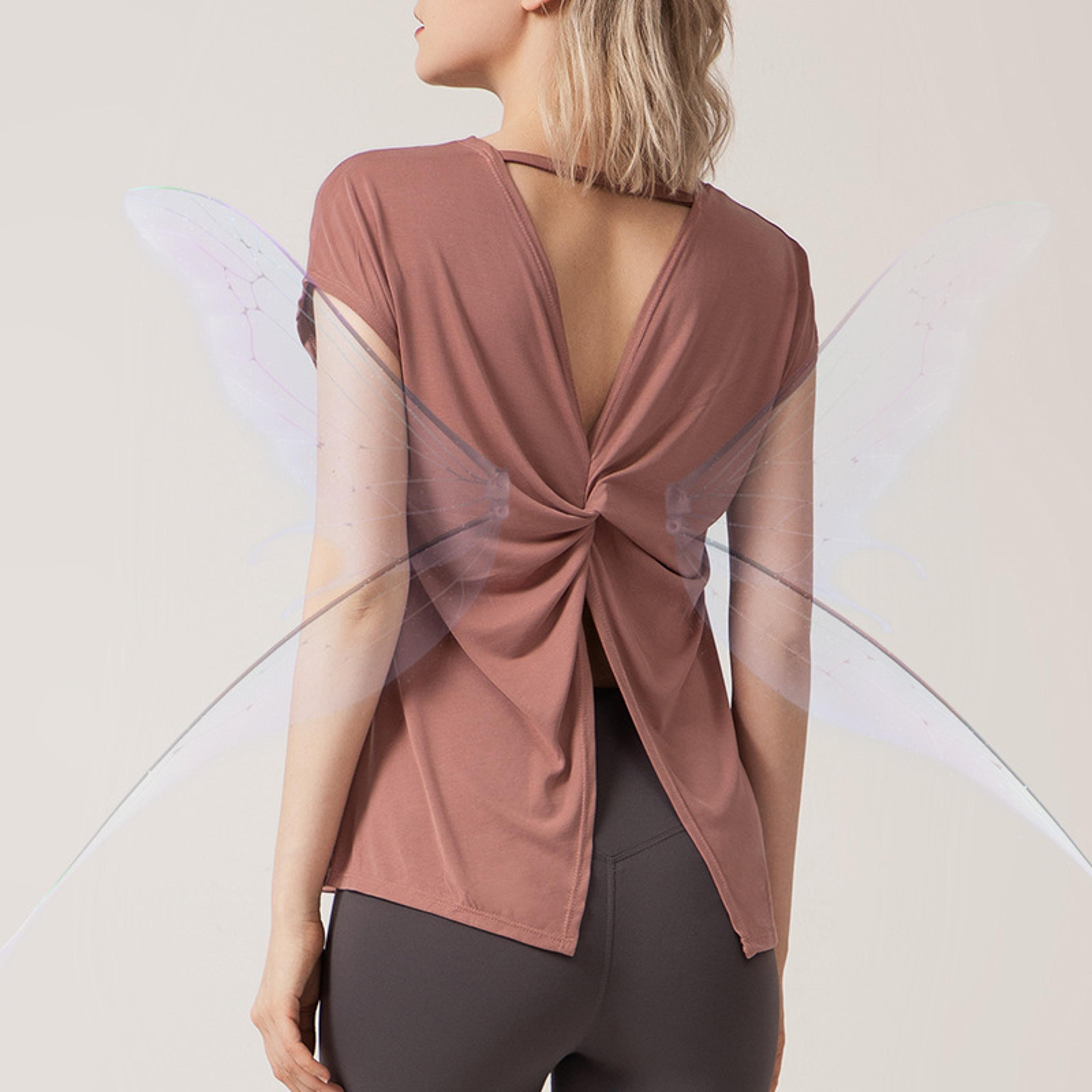 flexflow open-back yoga top for women loose fit workout shirt & gym tee
