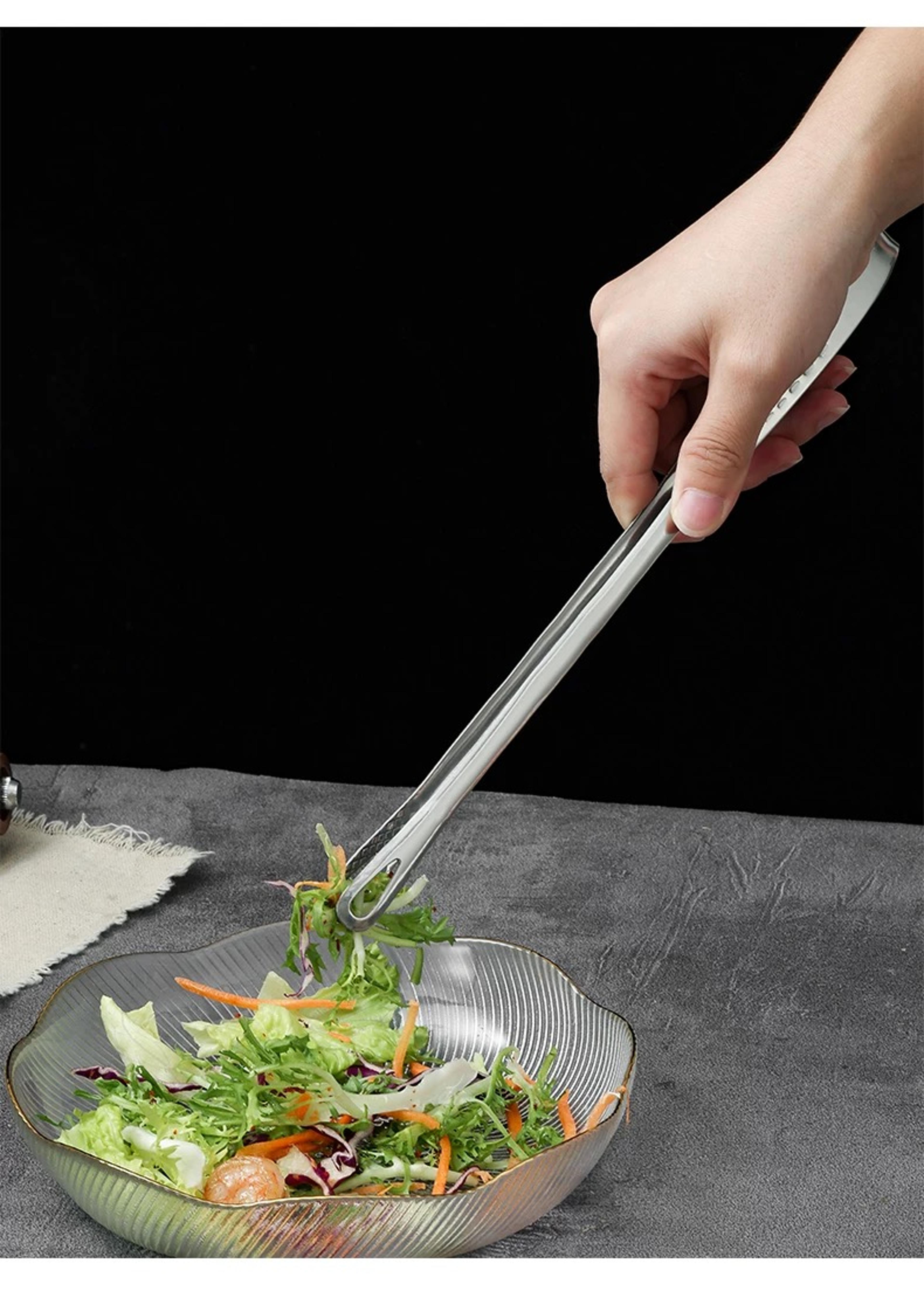 stainless steel bbq grill tongs heavy duty kitchen tongs for cooking meat bread ice korean barbecue tool