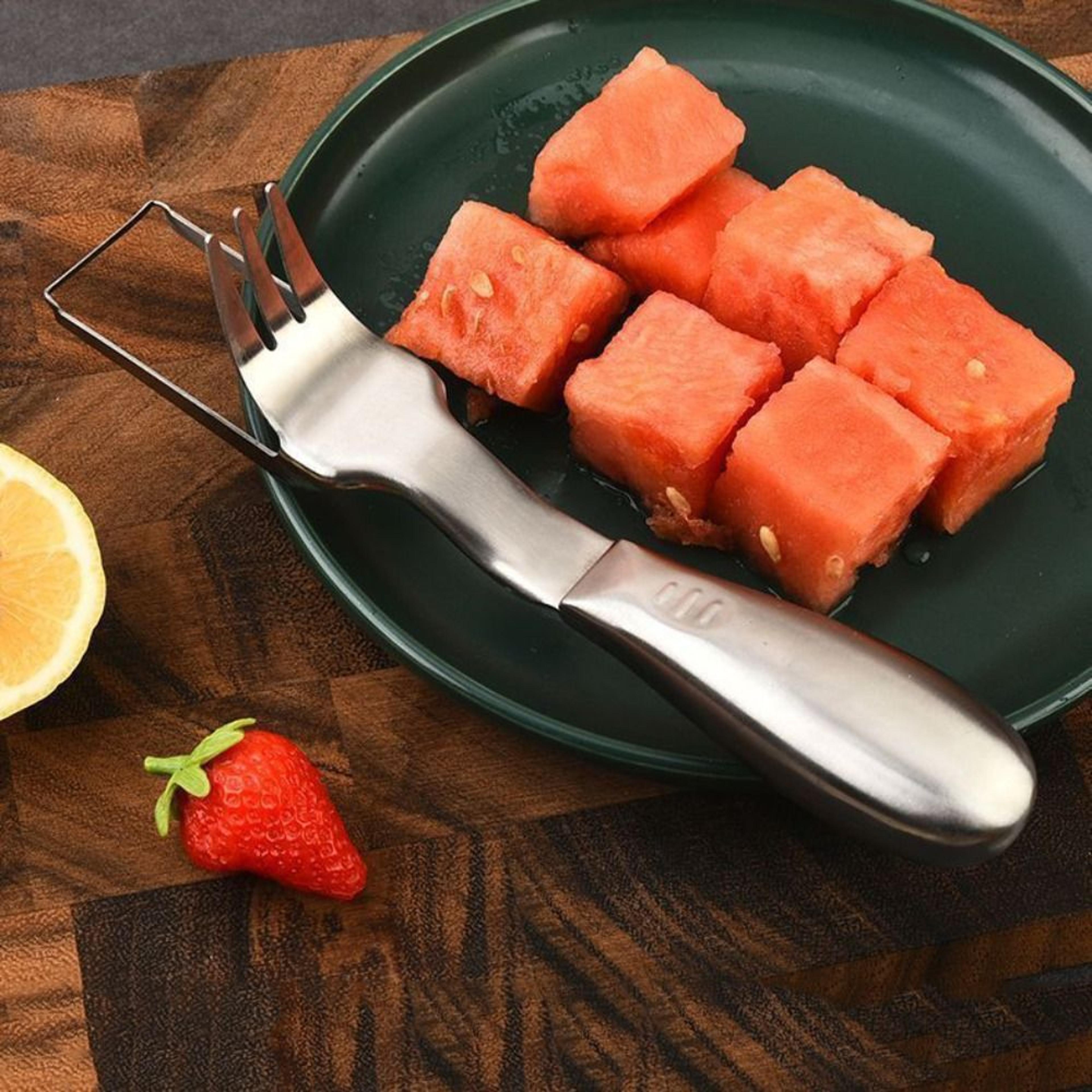 watermelon slicer & fork cutter stainless steel fruit cutter tool comfortable grip