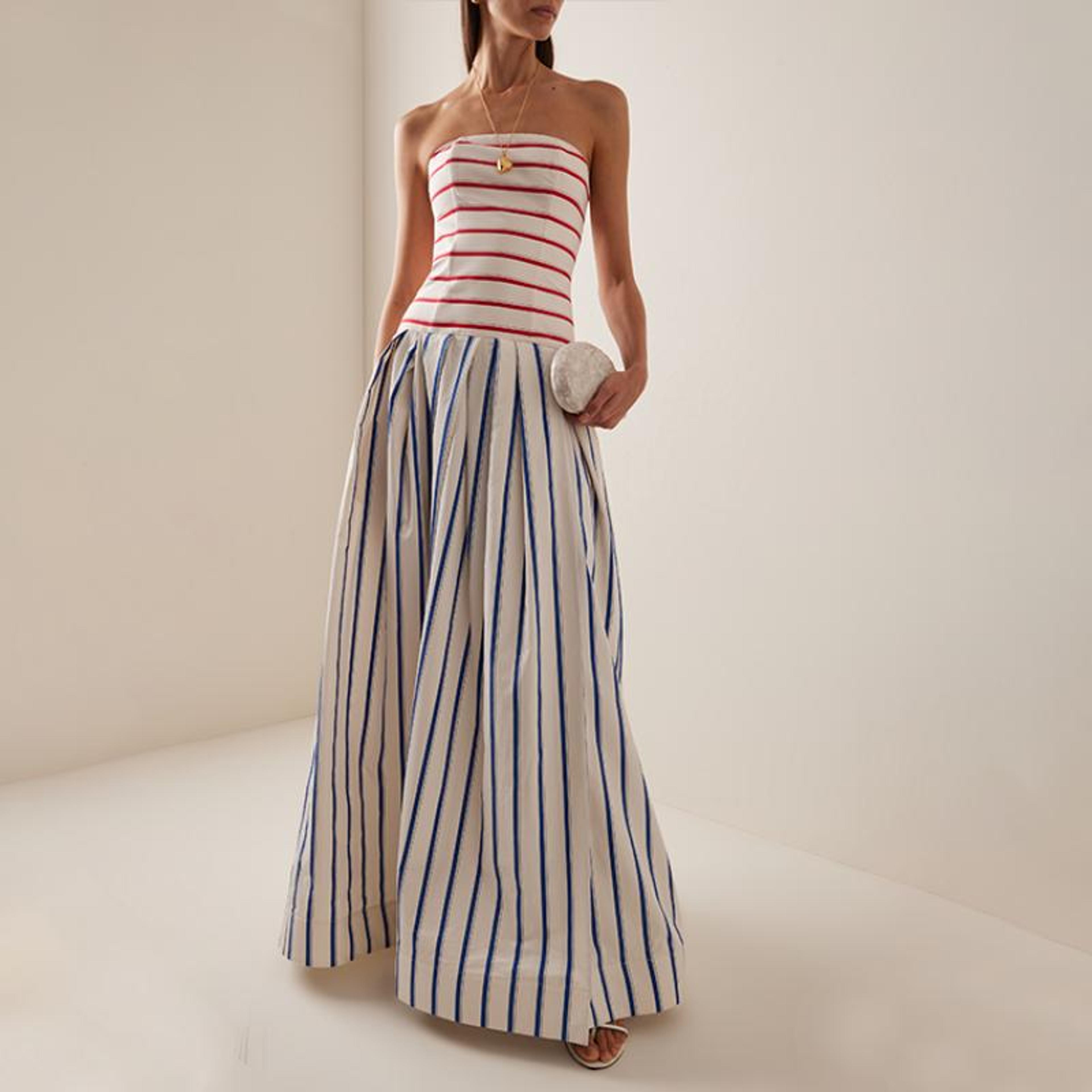 coastal breeze striped maxi beach dress off shoulder summer sundress