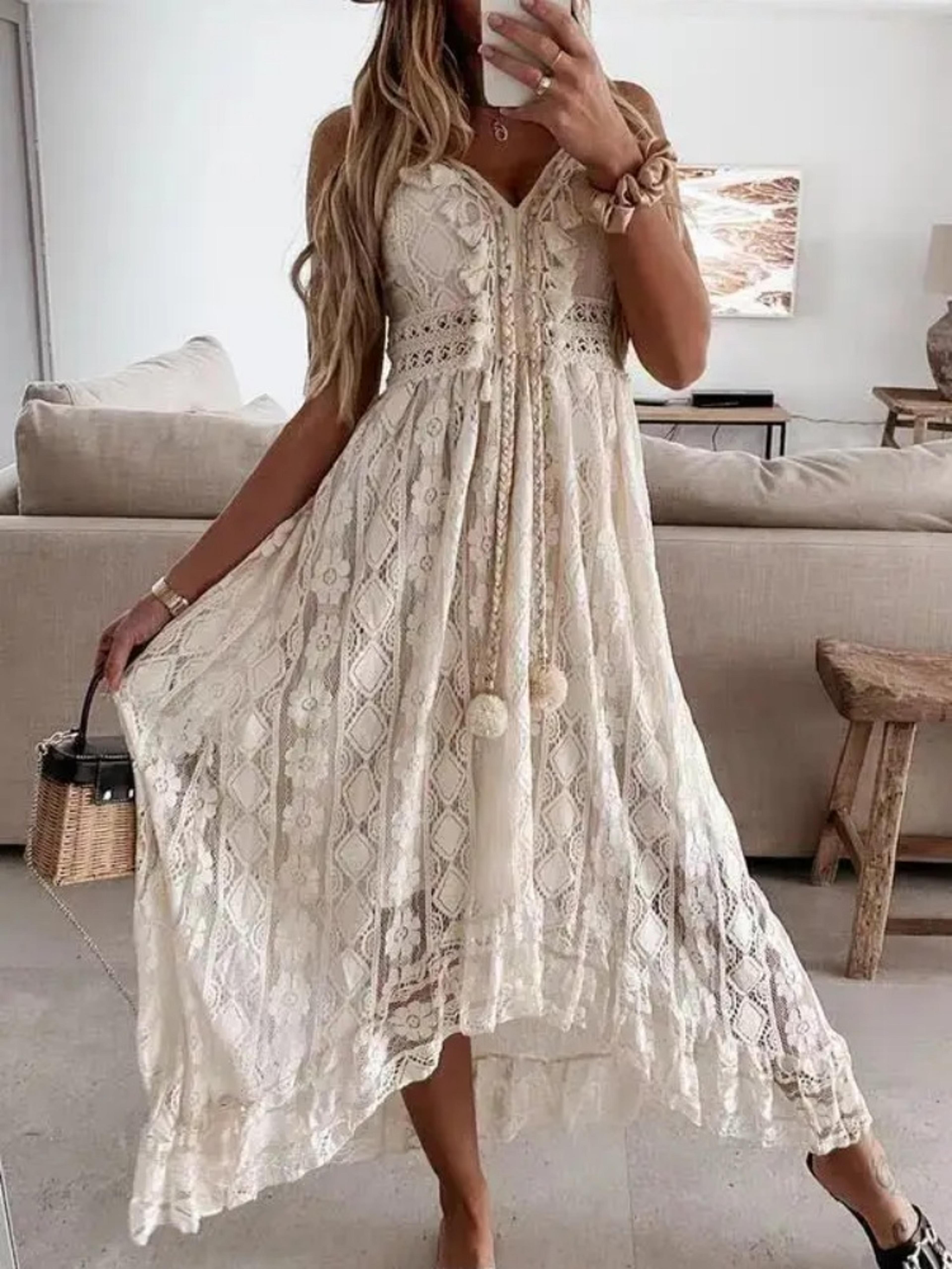 coastal grace lace maxi dress for women beach vacation v neck cover up