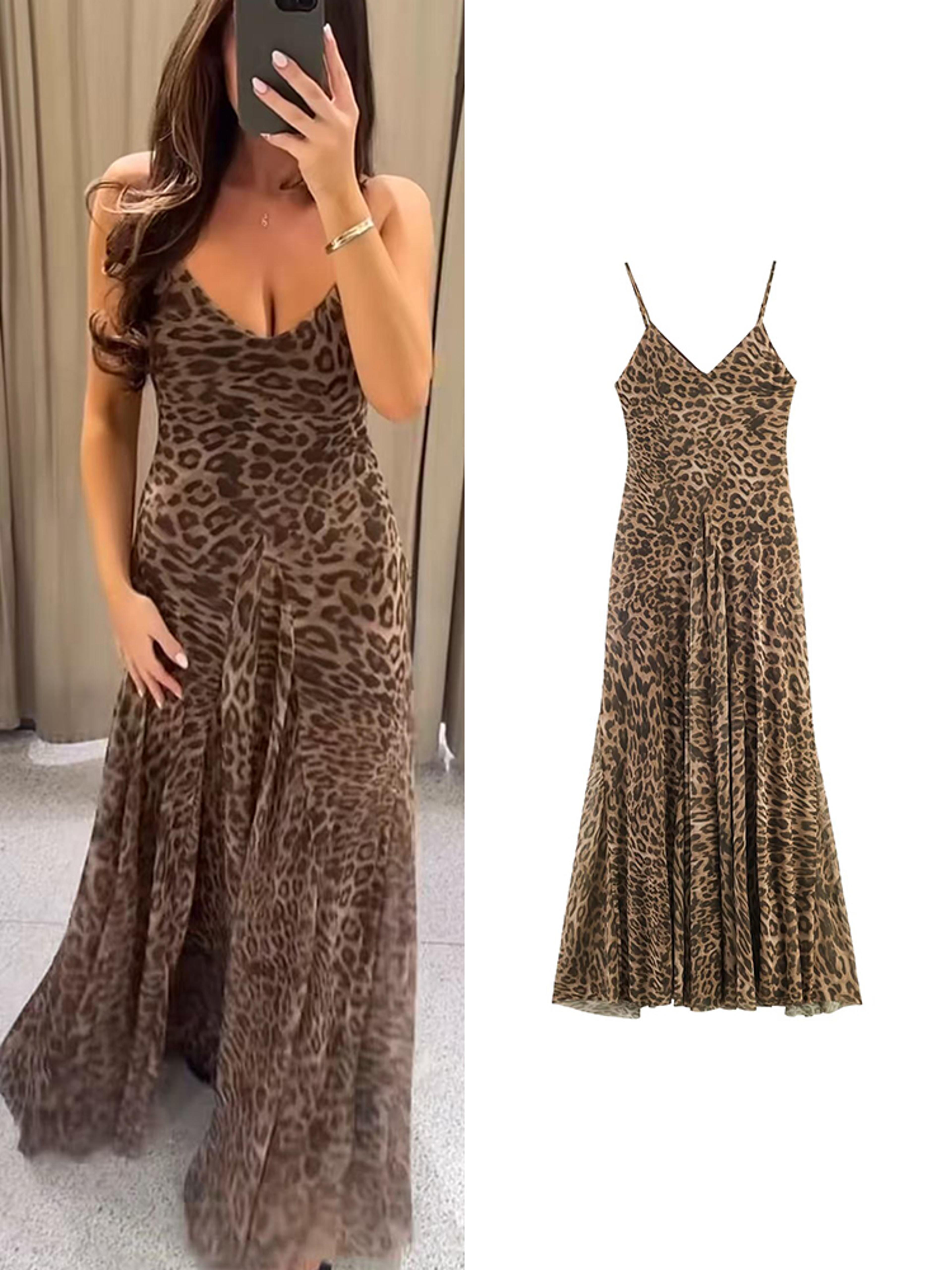 vintage leopard print backless maxi dress for women summer party slip dress