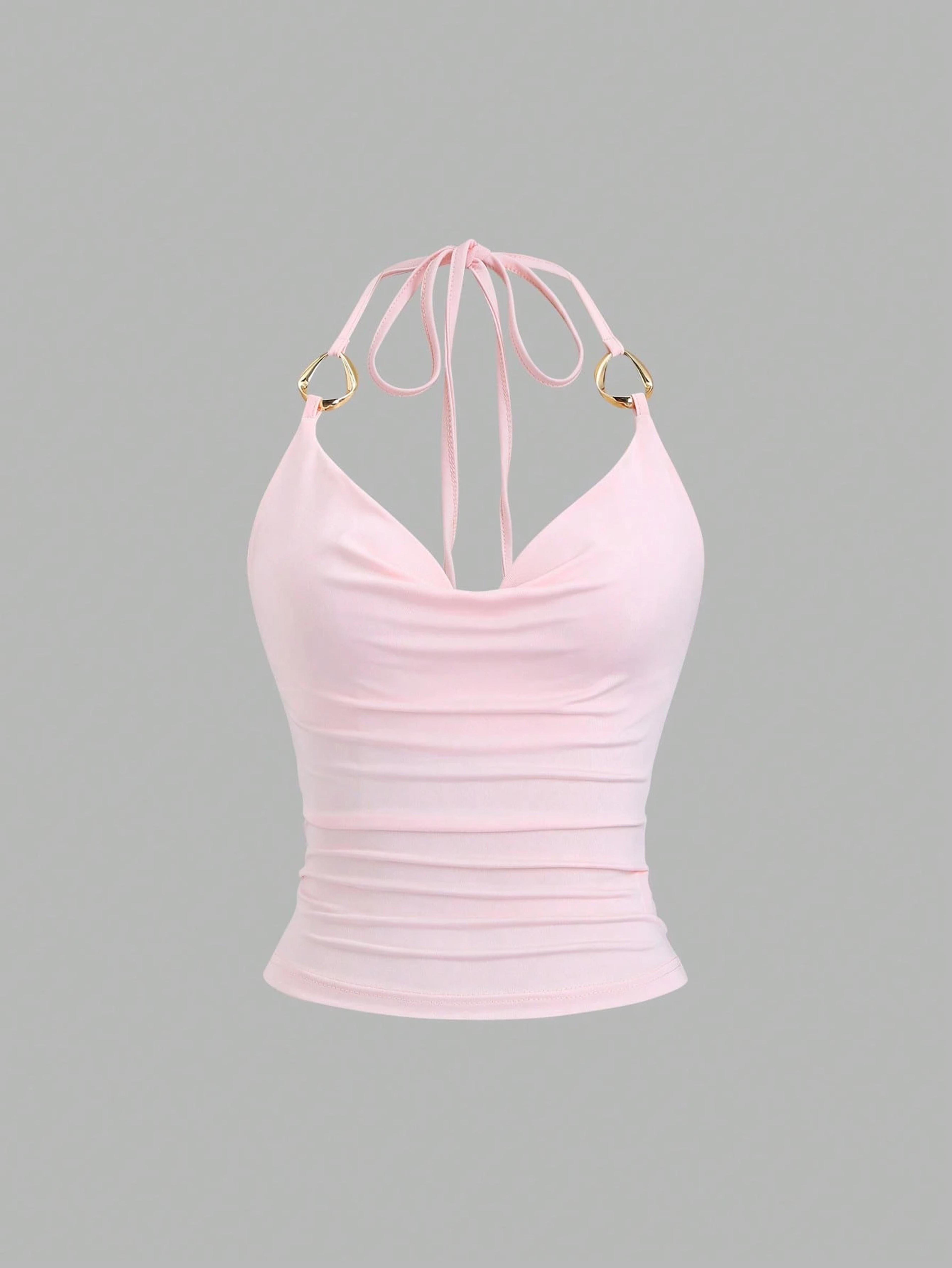 muse backless halter top drape v-neck tie back crop cami for nights out