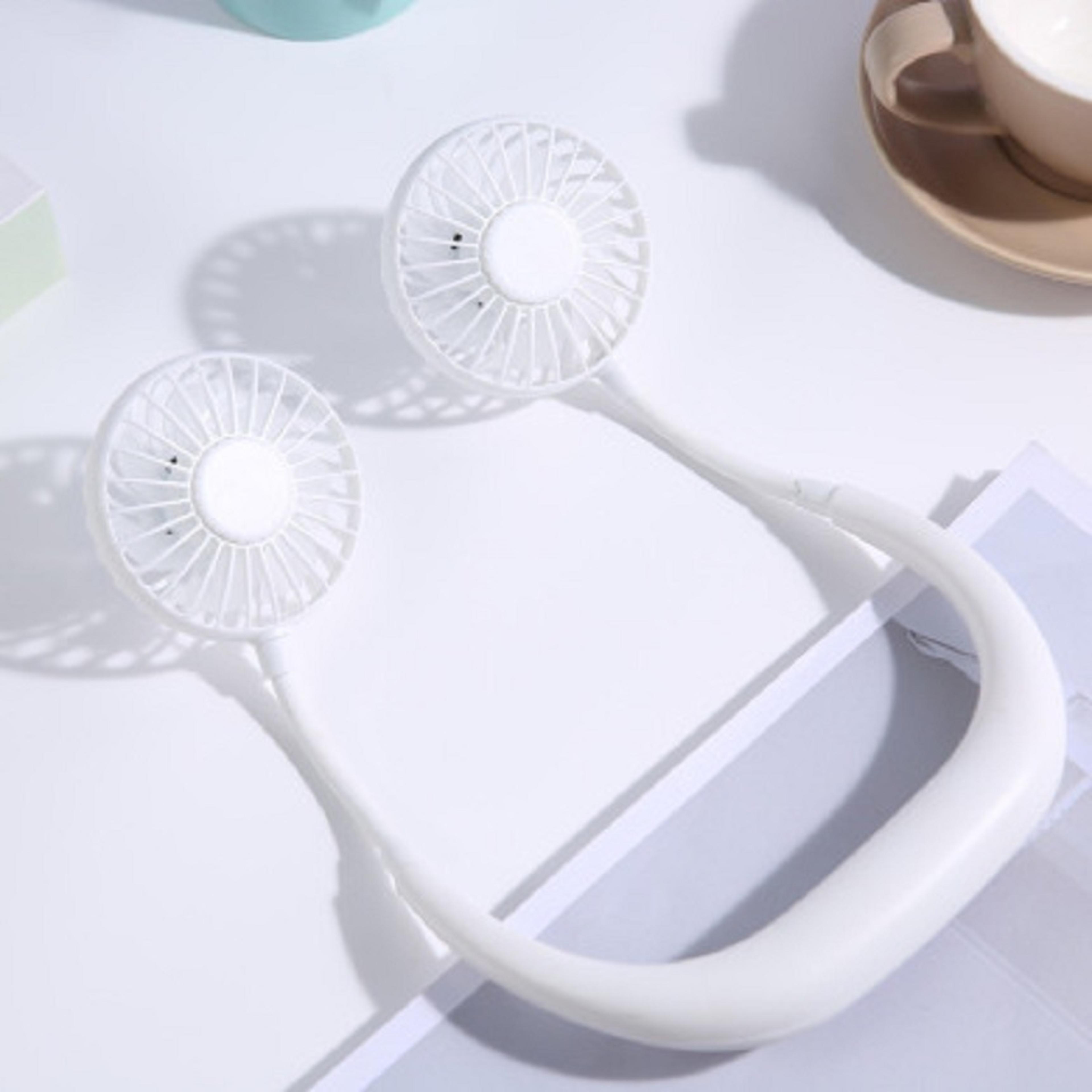 rechargeable neck fan with dual cooling heads & speed airflow
