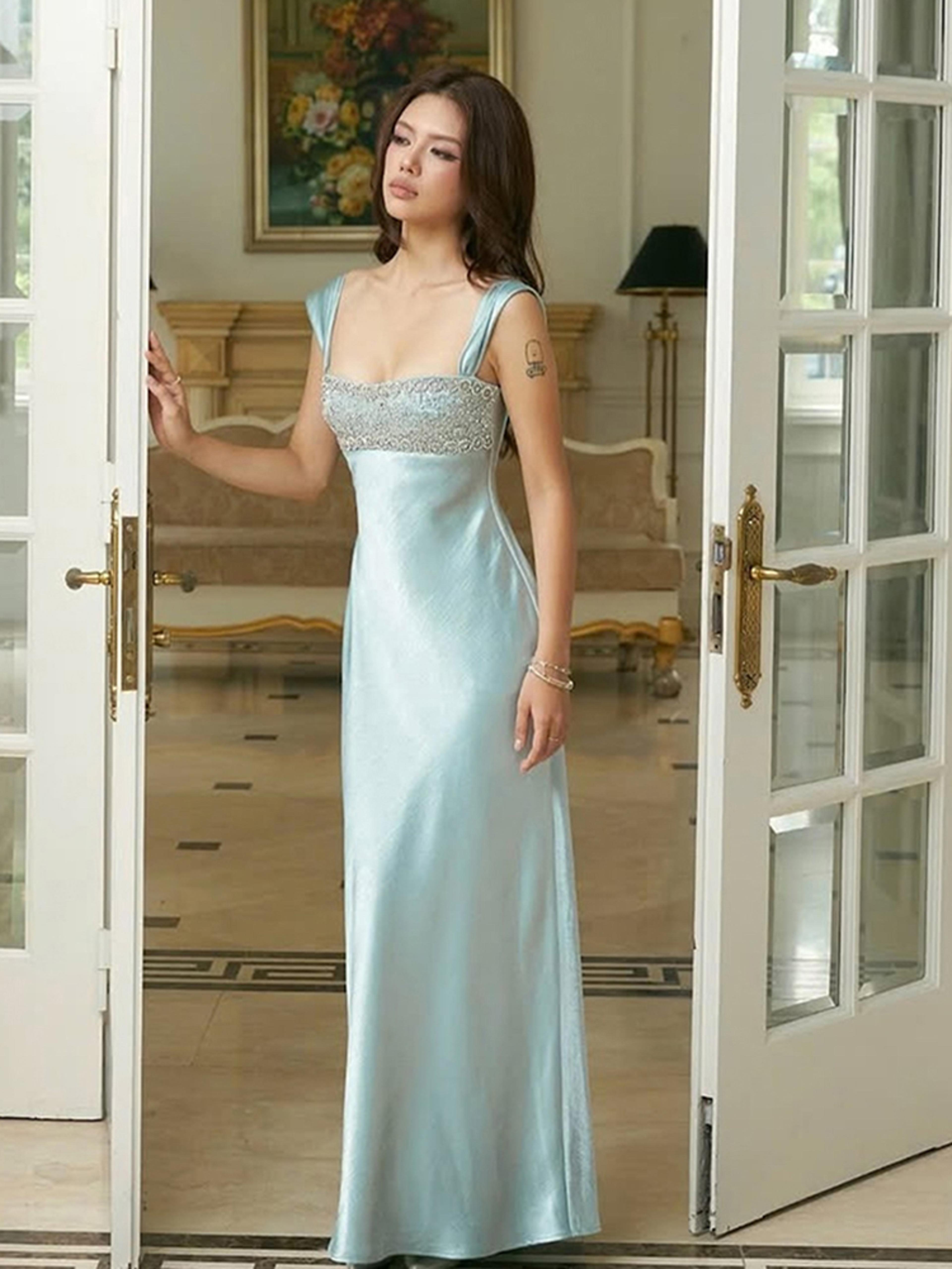 satin coquette bodycon evening dress for women