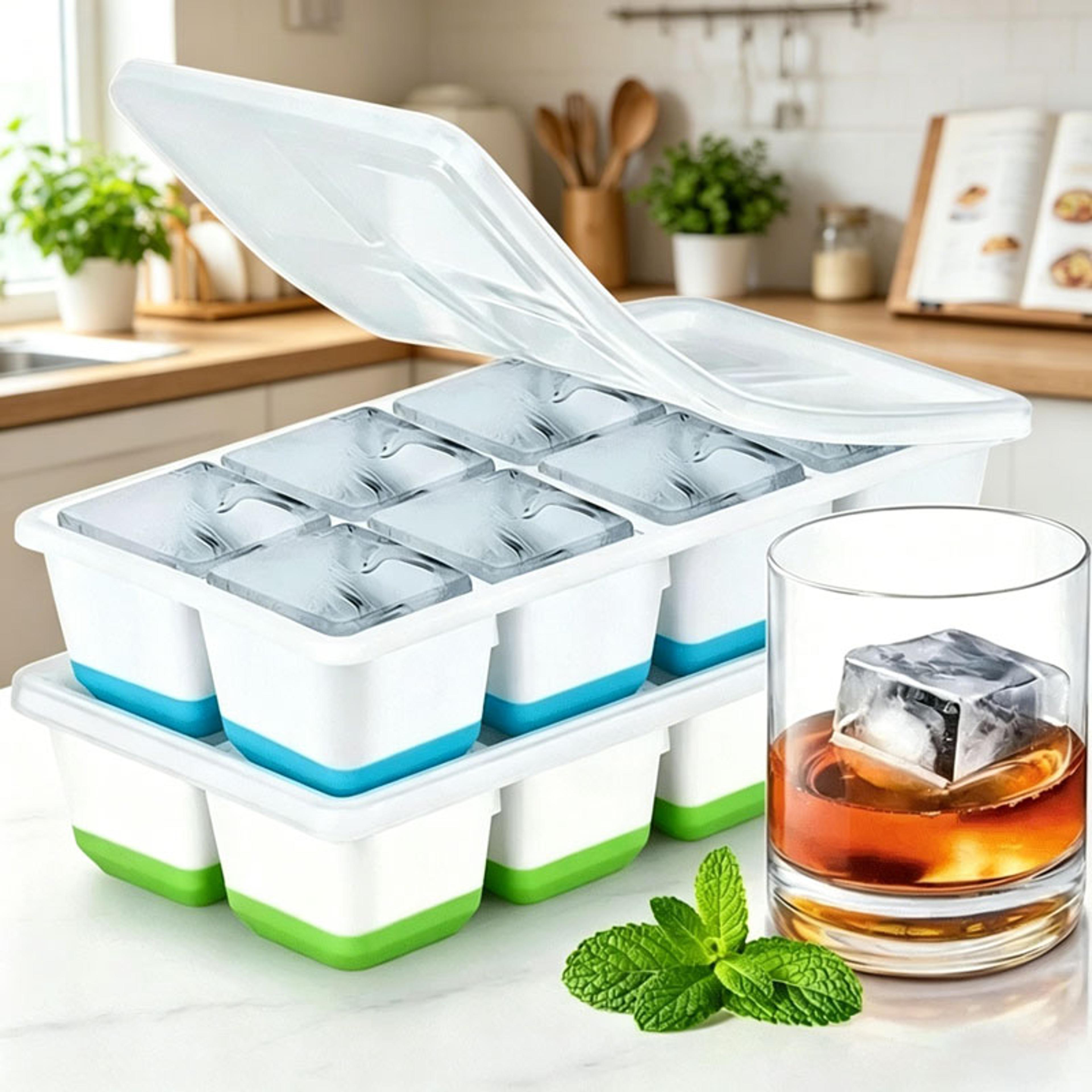 large silicone ice cube tray with lid for whiskey, cocktails & everyday chilling