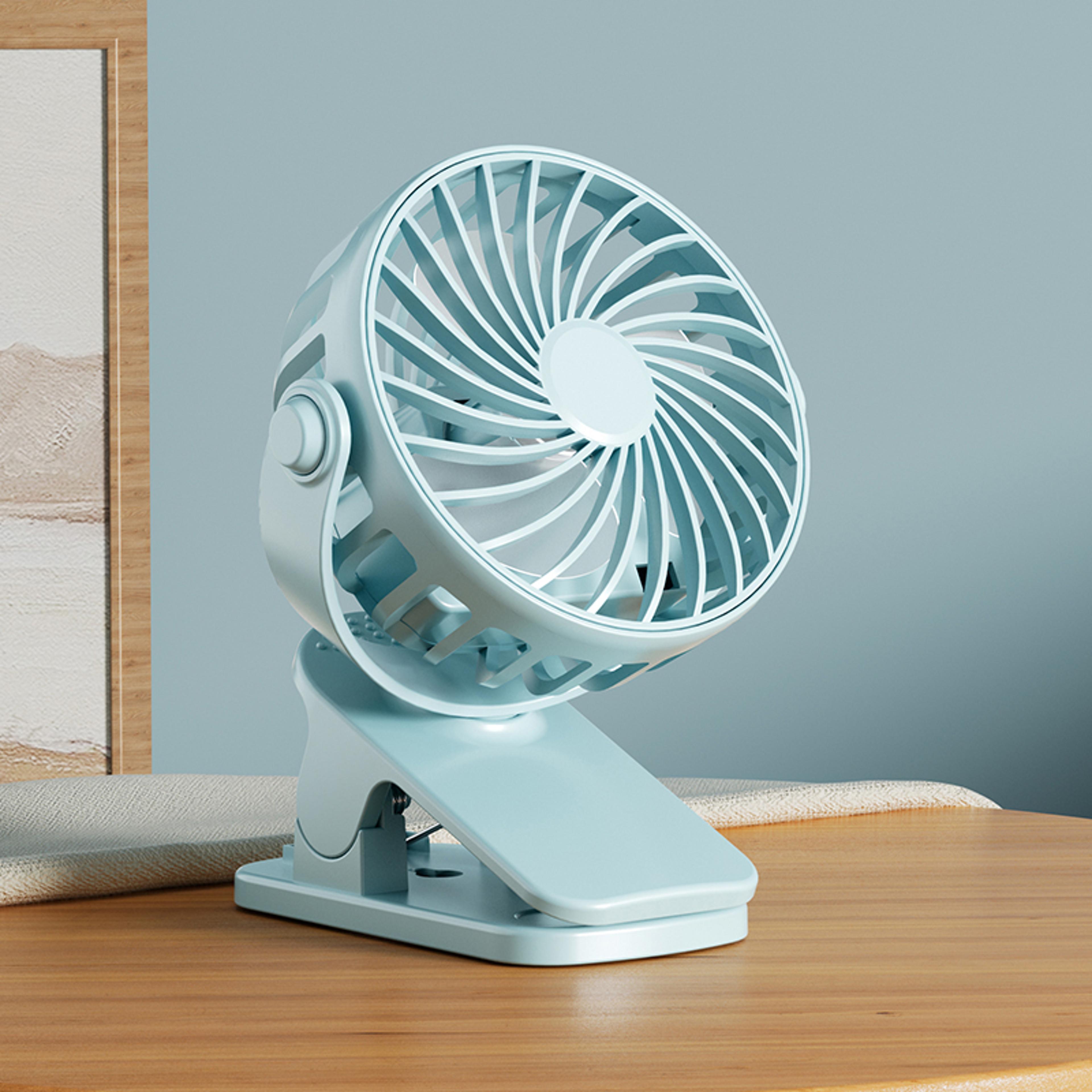 rechargeable clip fan with night light for camping & travel