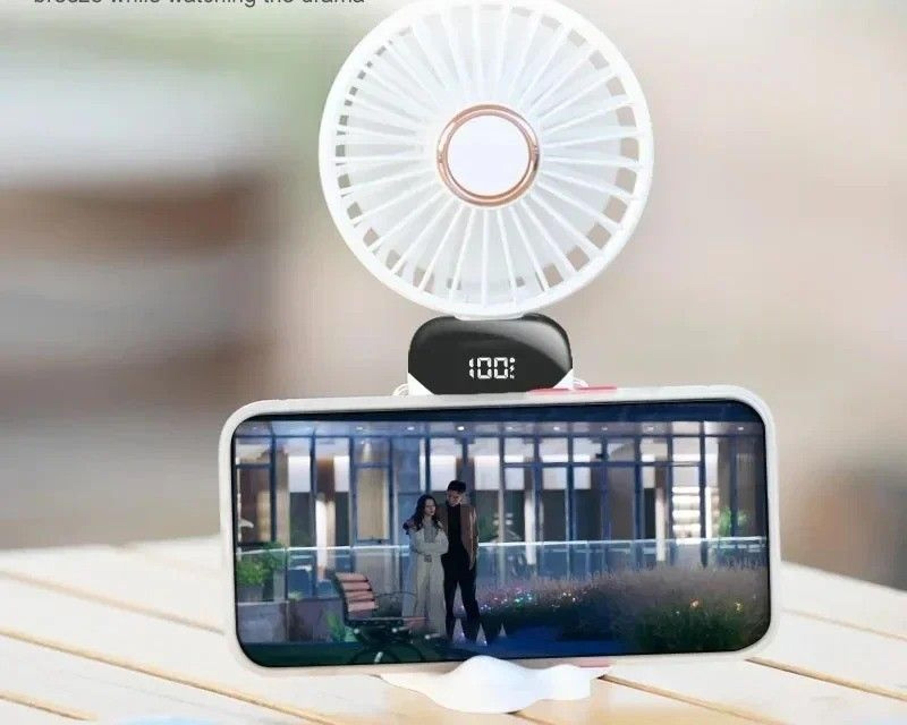 portable mini handheld fan with neck hang design, digital display & phone stand