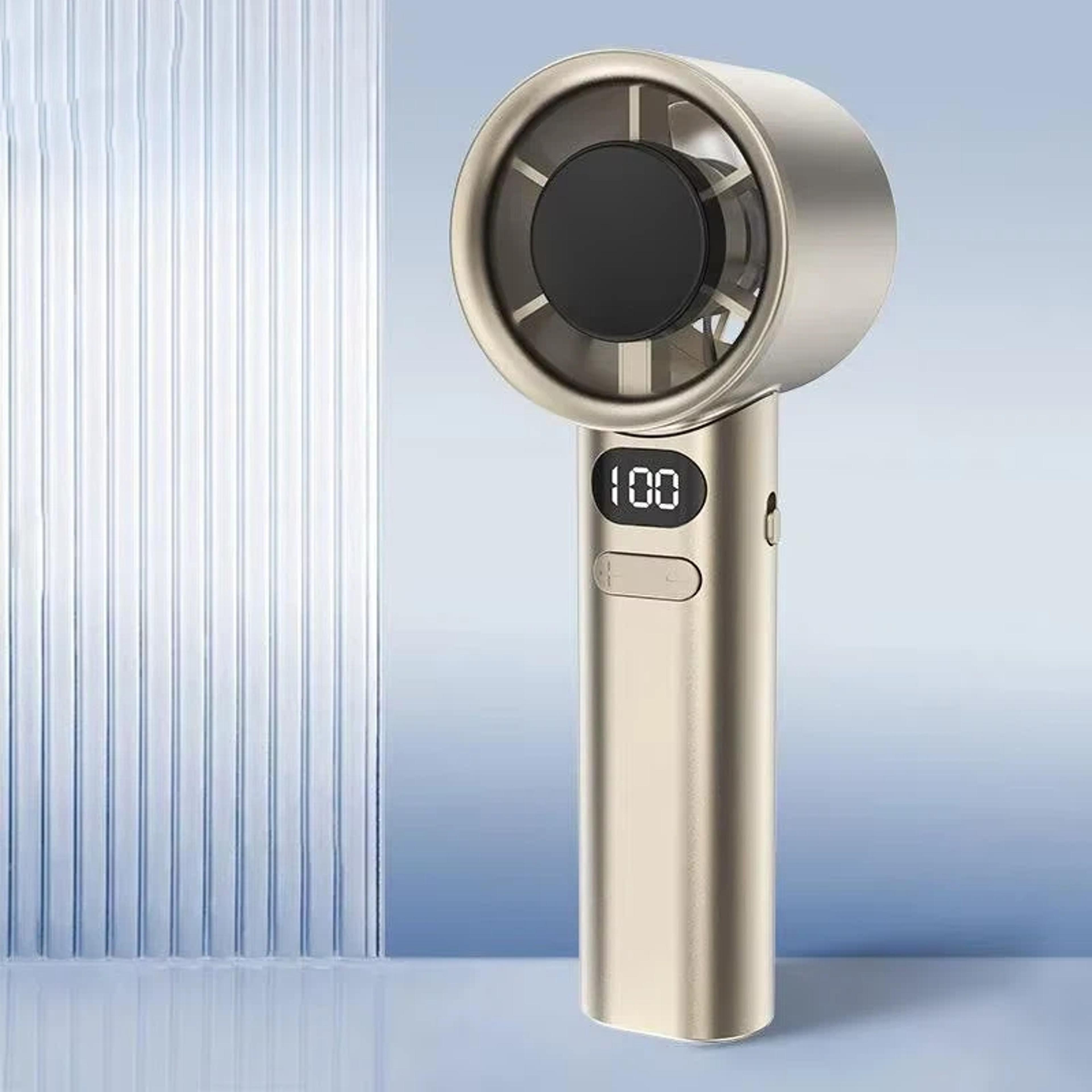 portable handheld mini fan with ice cooling pad & led display