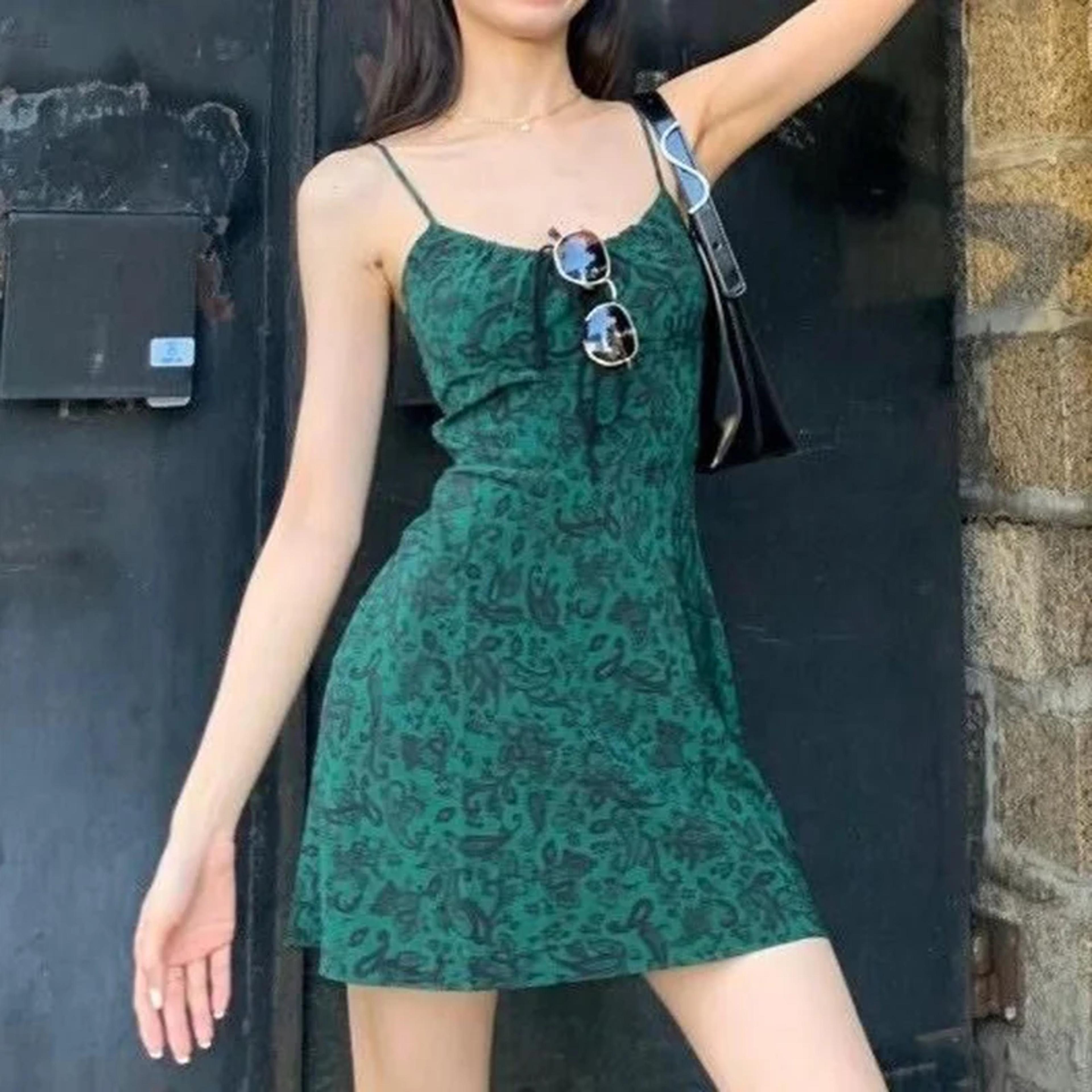 blackish green floral slip dress high waist sleeveless summer mini dress for women