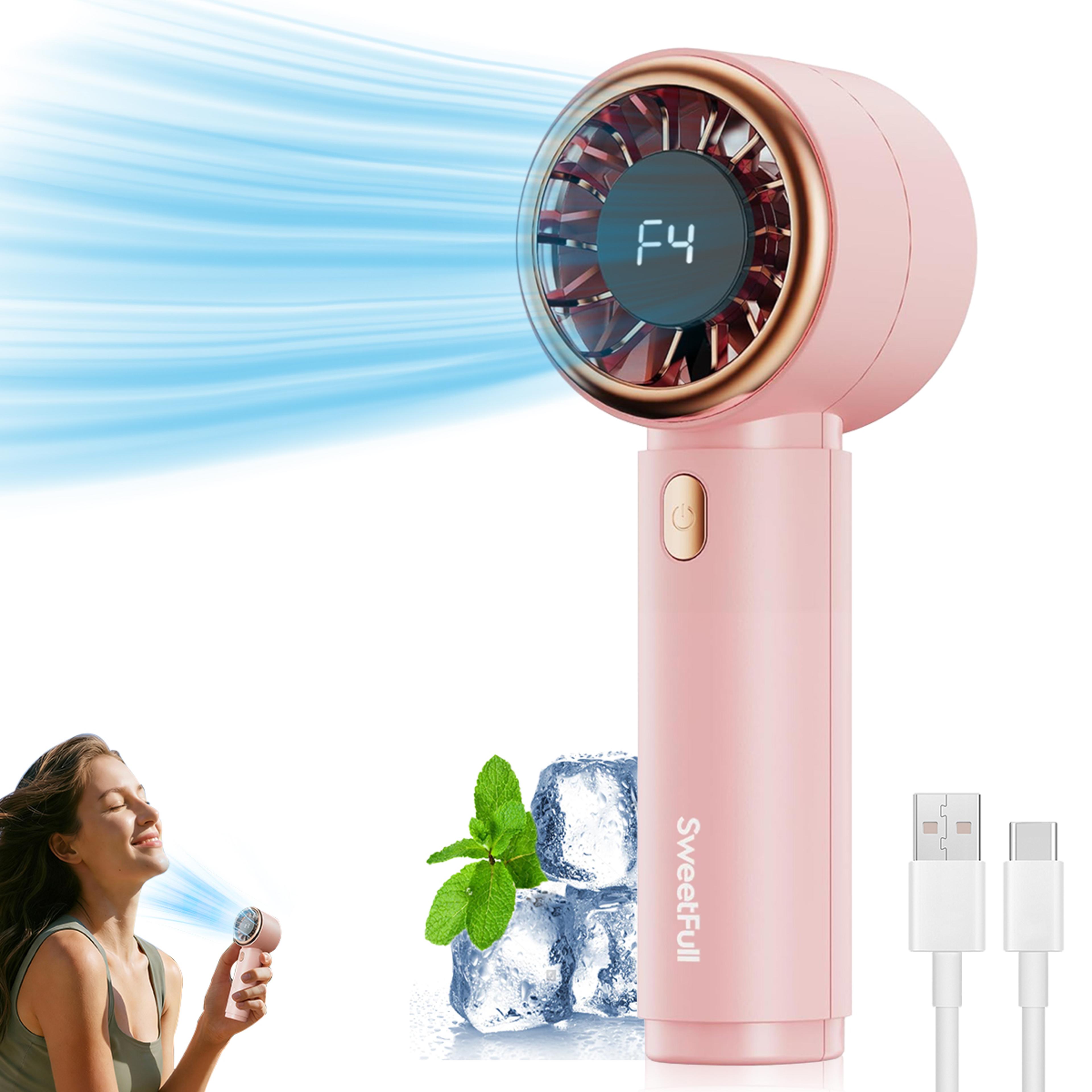 handheld fan with led display & speed usb rechargeable cooling