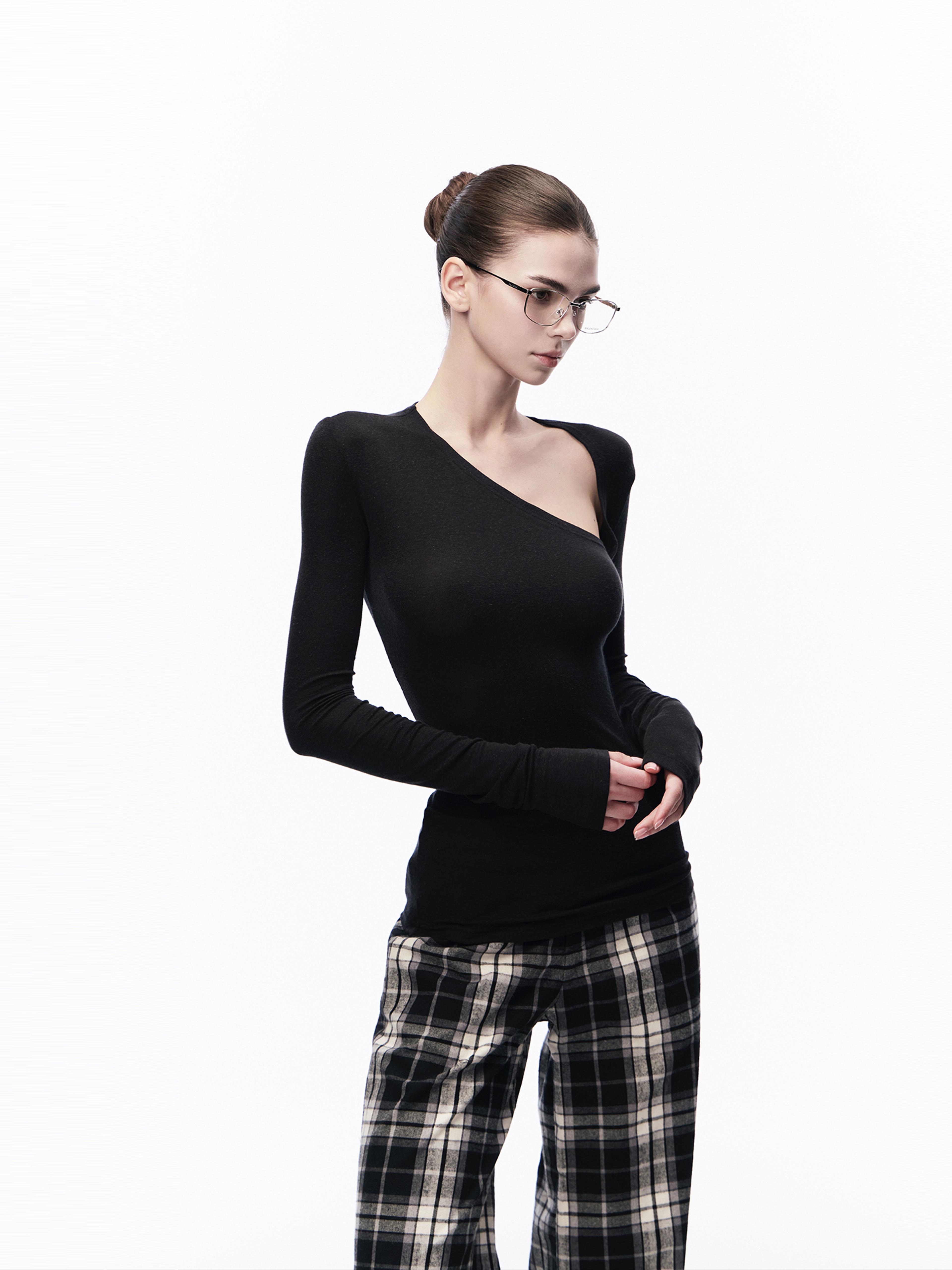 off-shoulder slim fit long sleeve top for women sexy shoulder cutout shirt