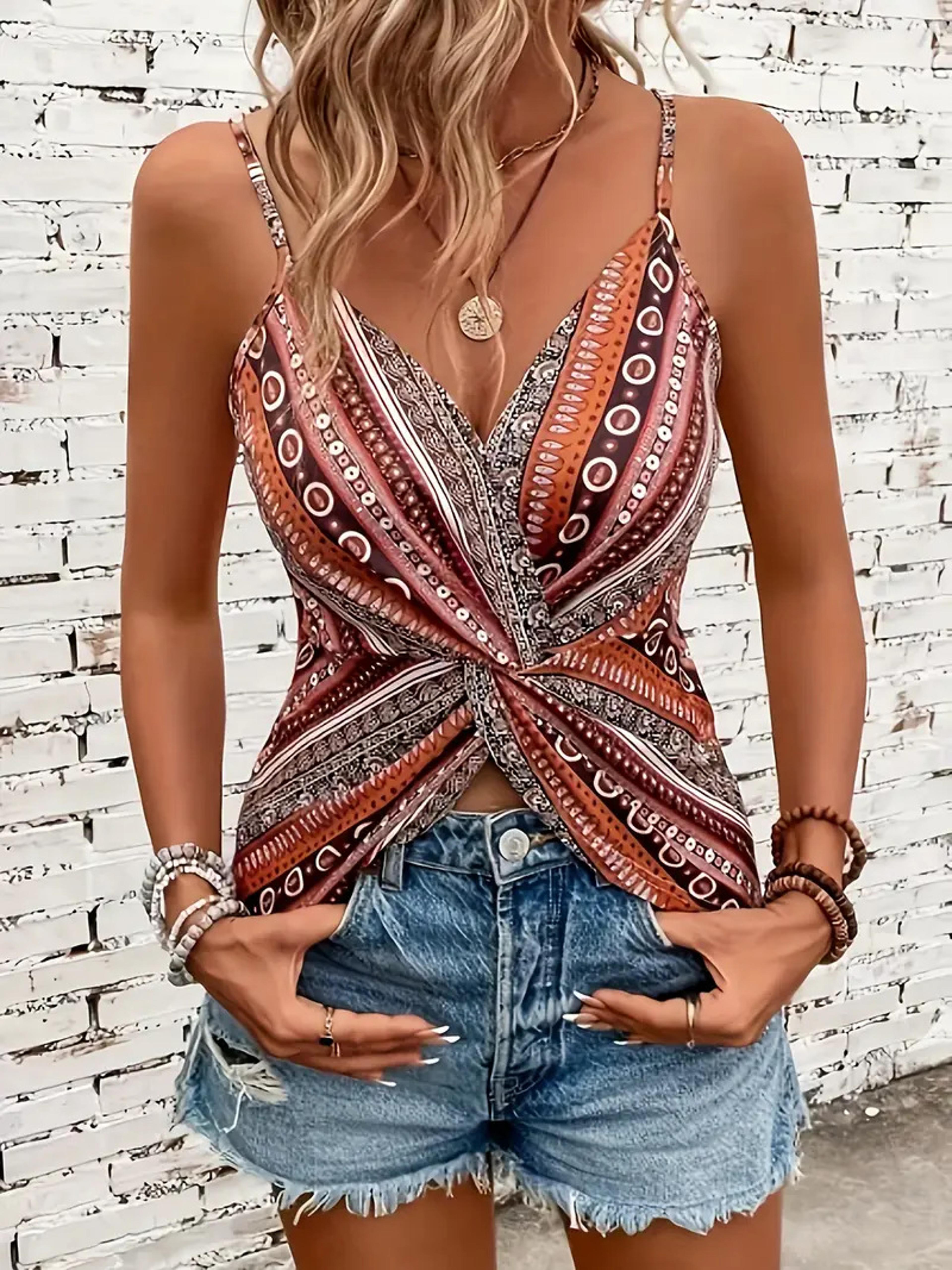 aurora twist back chain print cami top