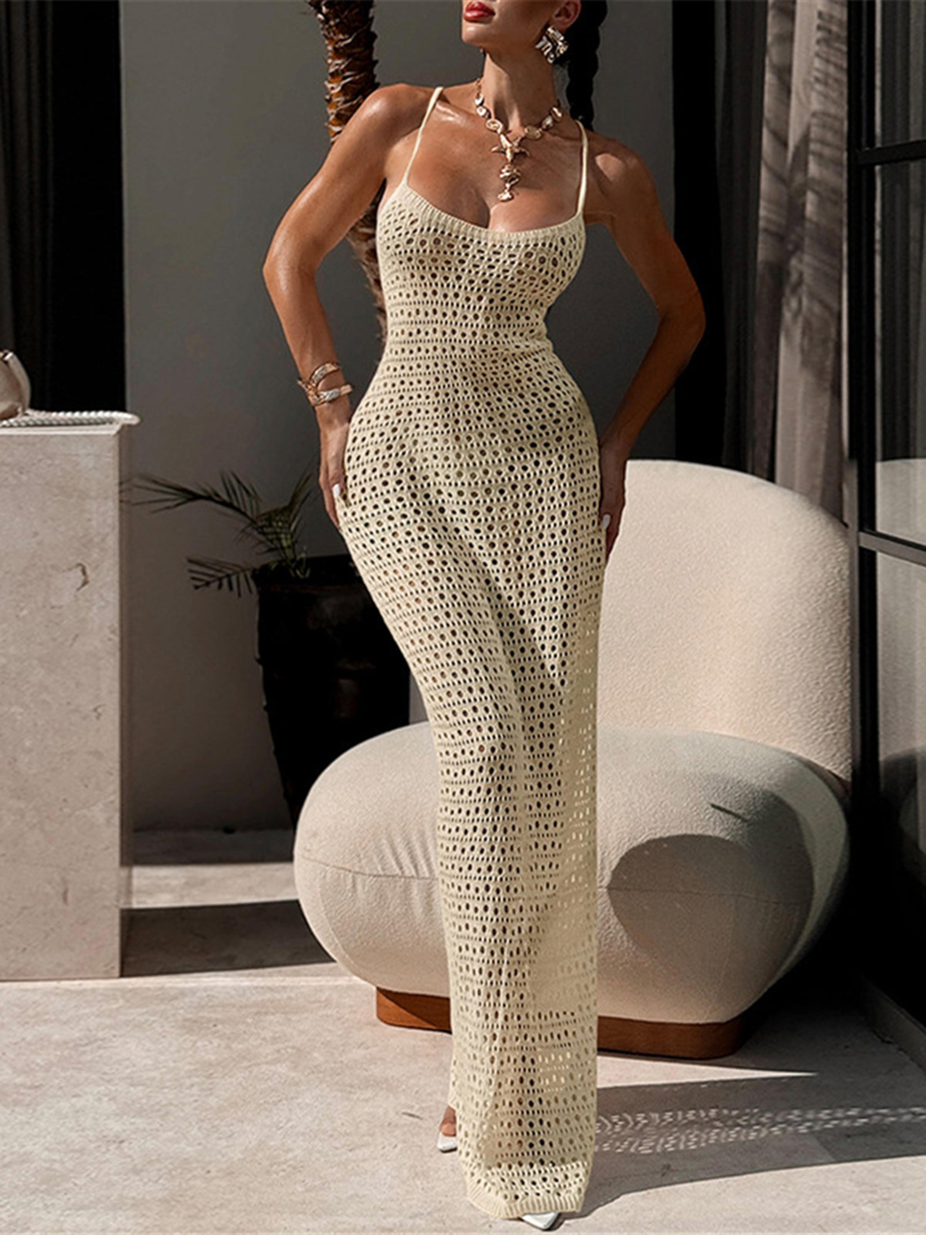 boho crochet beach cover up dress for women hollow out swim coverup tunic