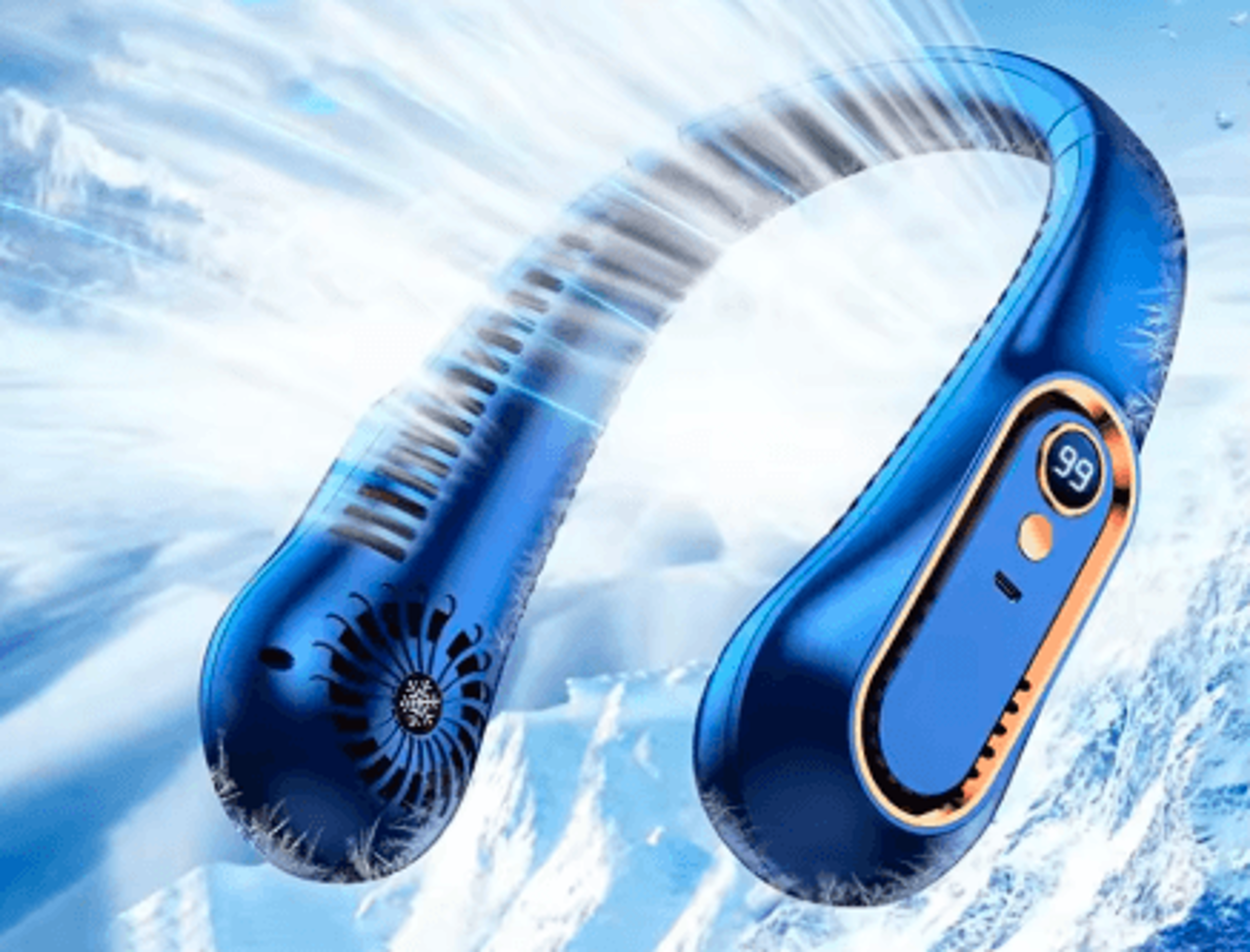 wearable neck fan with led display & speed bladeless cooling