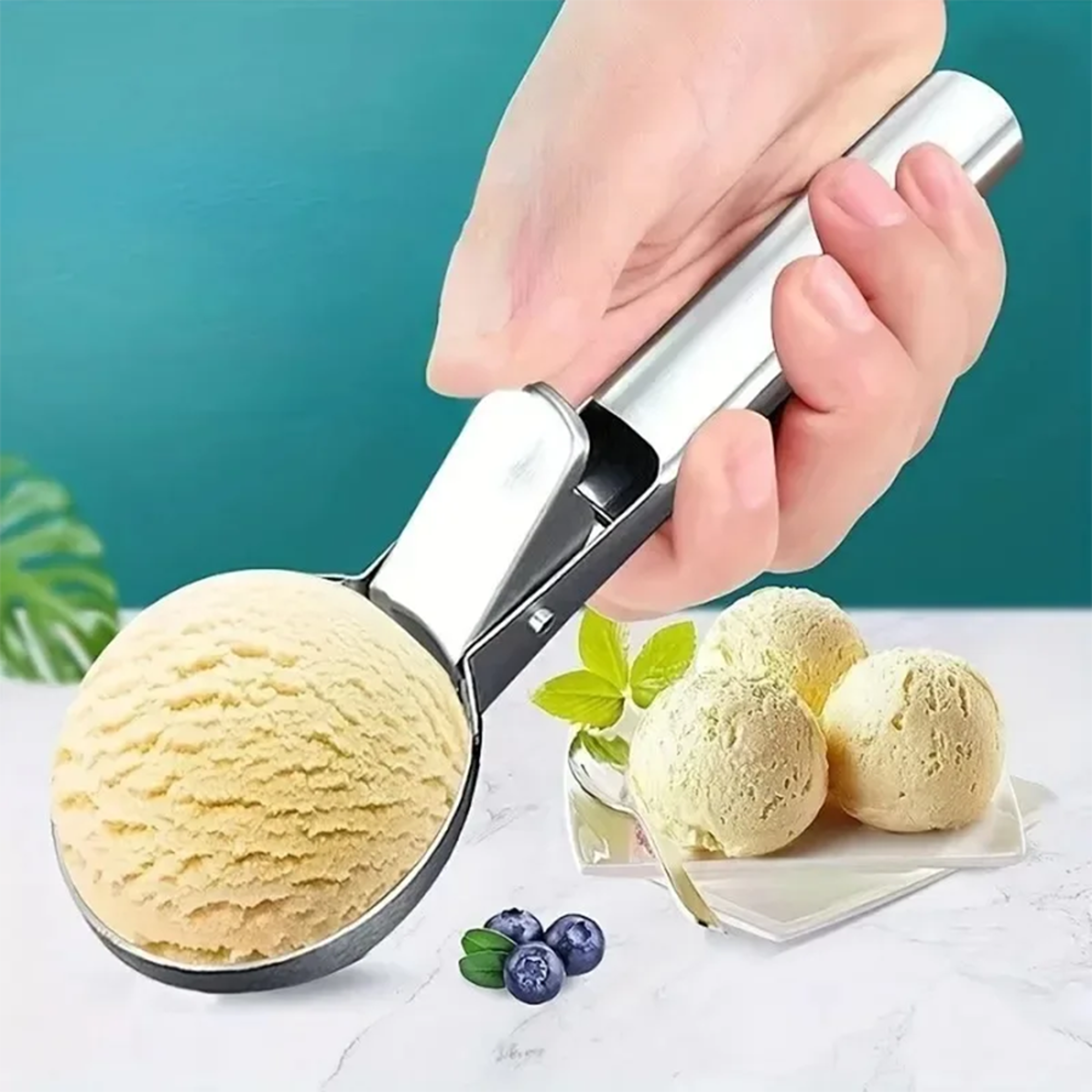 premium stainless steel ice cream scoop for perfect dessert balls & fruit scooping