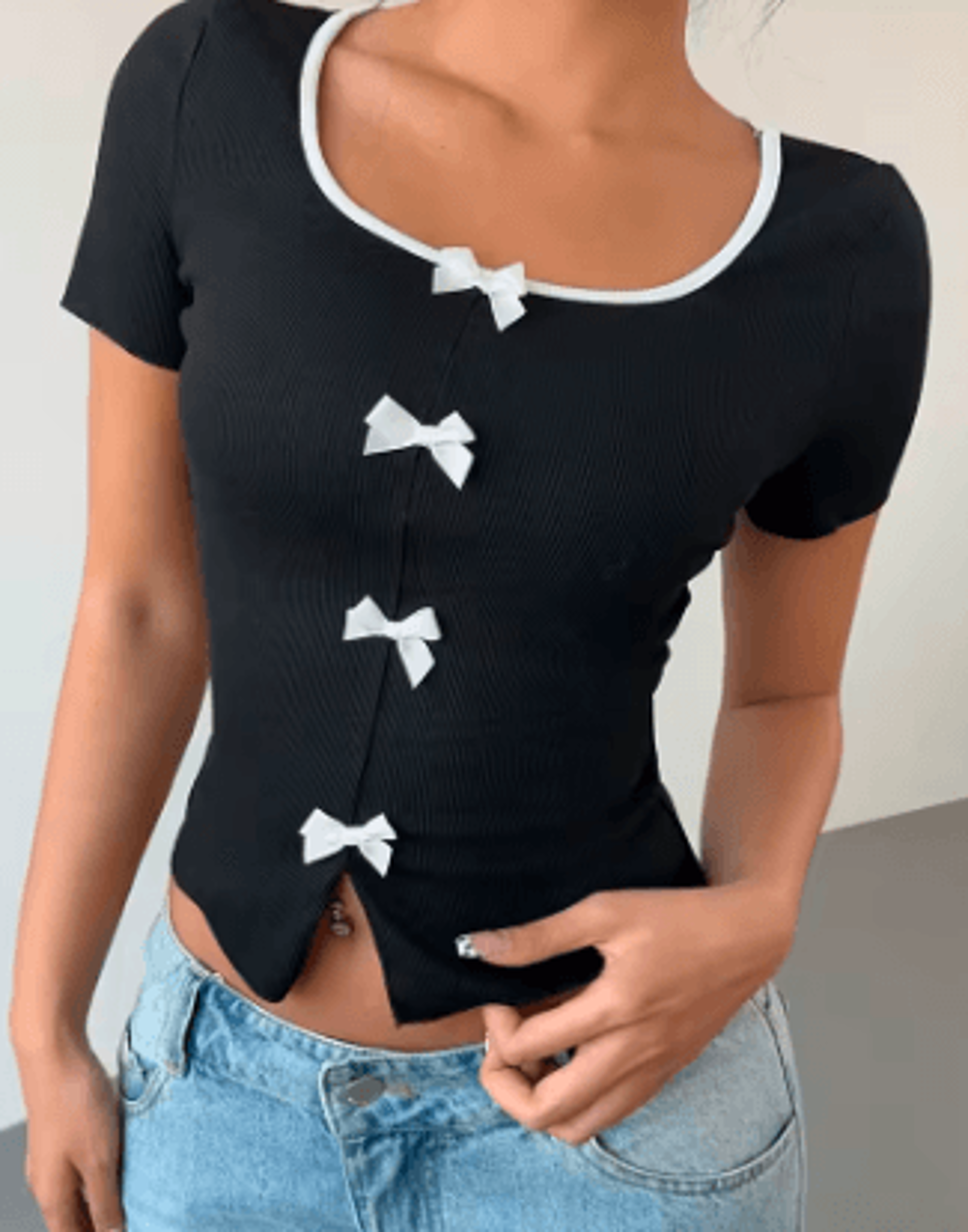 elegant bow square neck bodycon crop top for women summer square neck top
