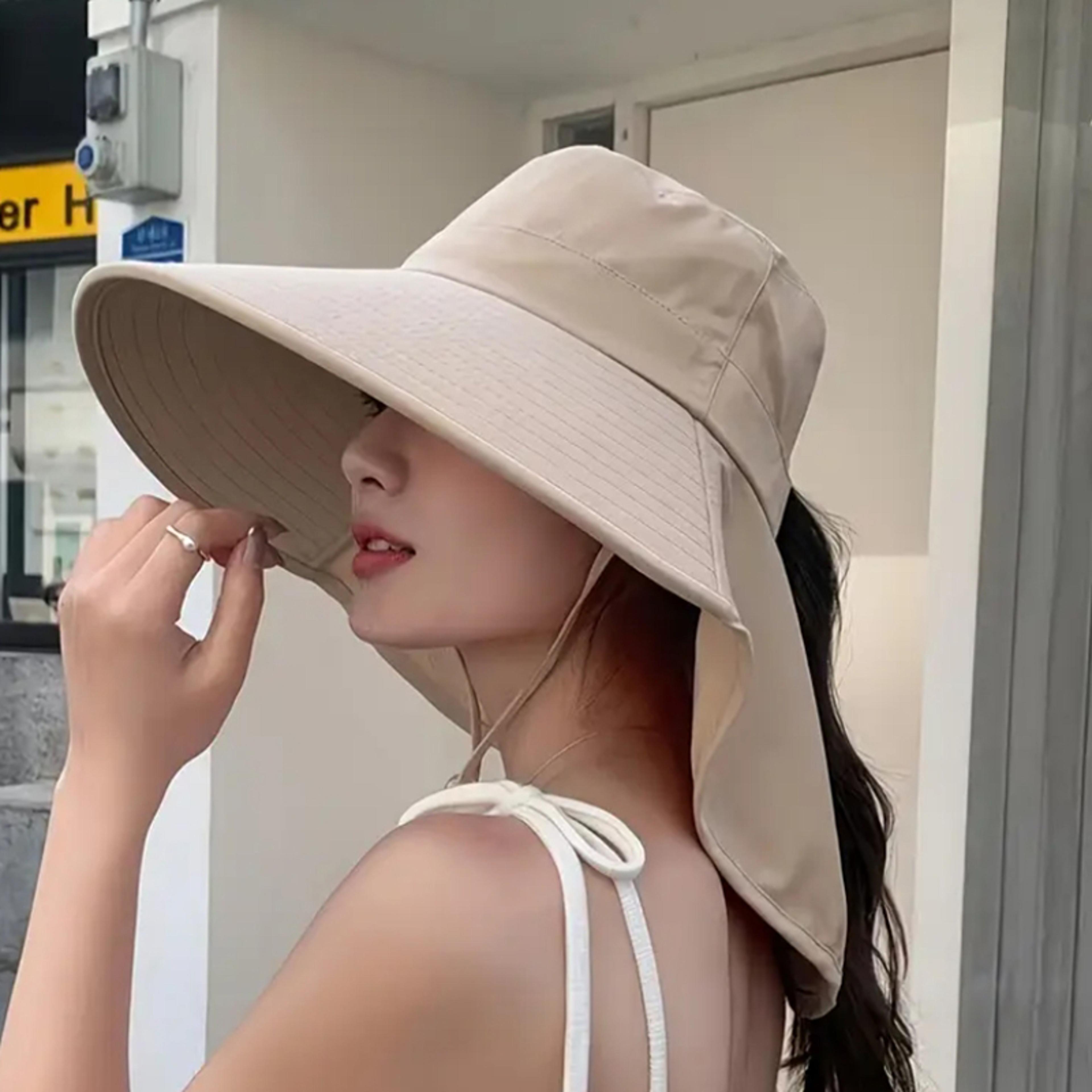 wide brim ponytail sun hat with neck protection for women outdoor uv fishing & beach hat