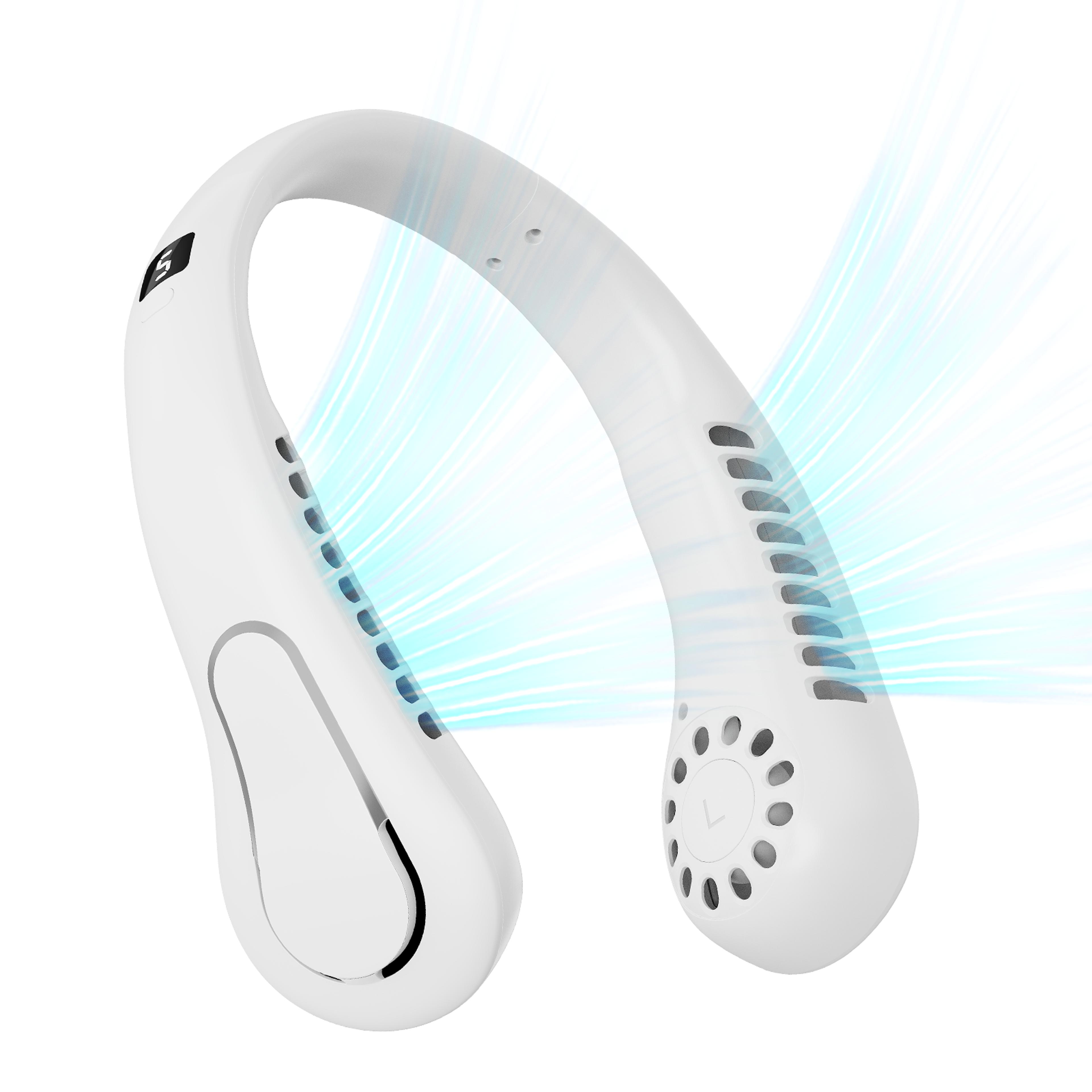 portable bladeless neck fan with infinite speed rechargeable cooling