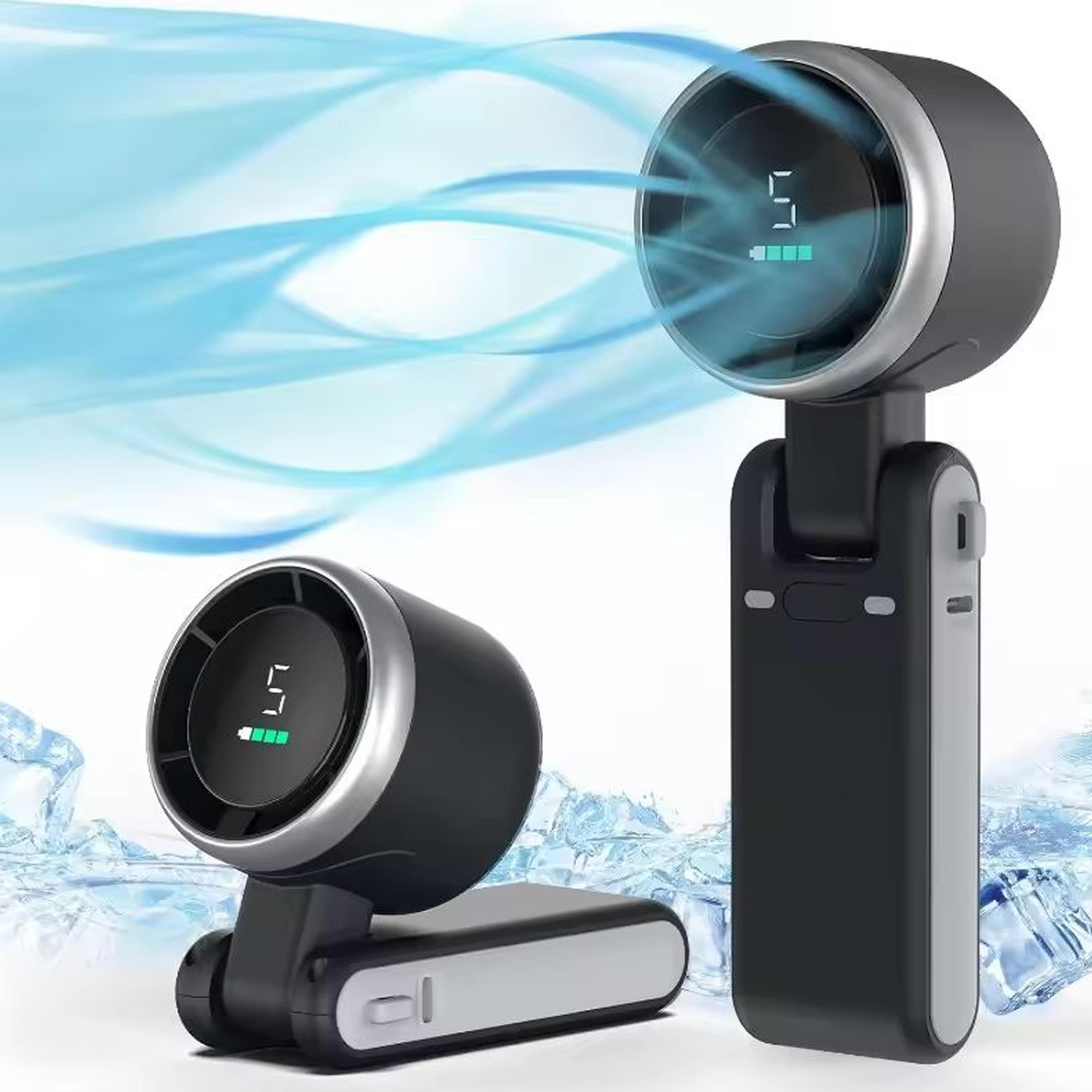portable handheld fan usb rechargeable turbo cooling fan with digital display folding desktop design