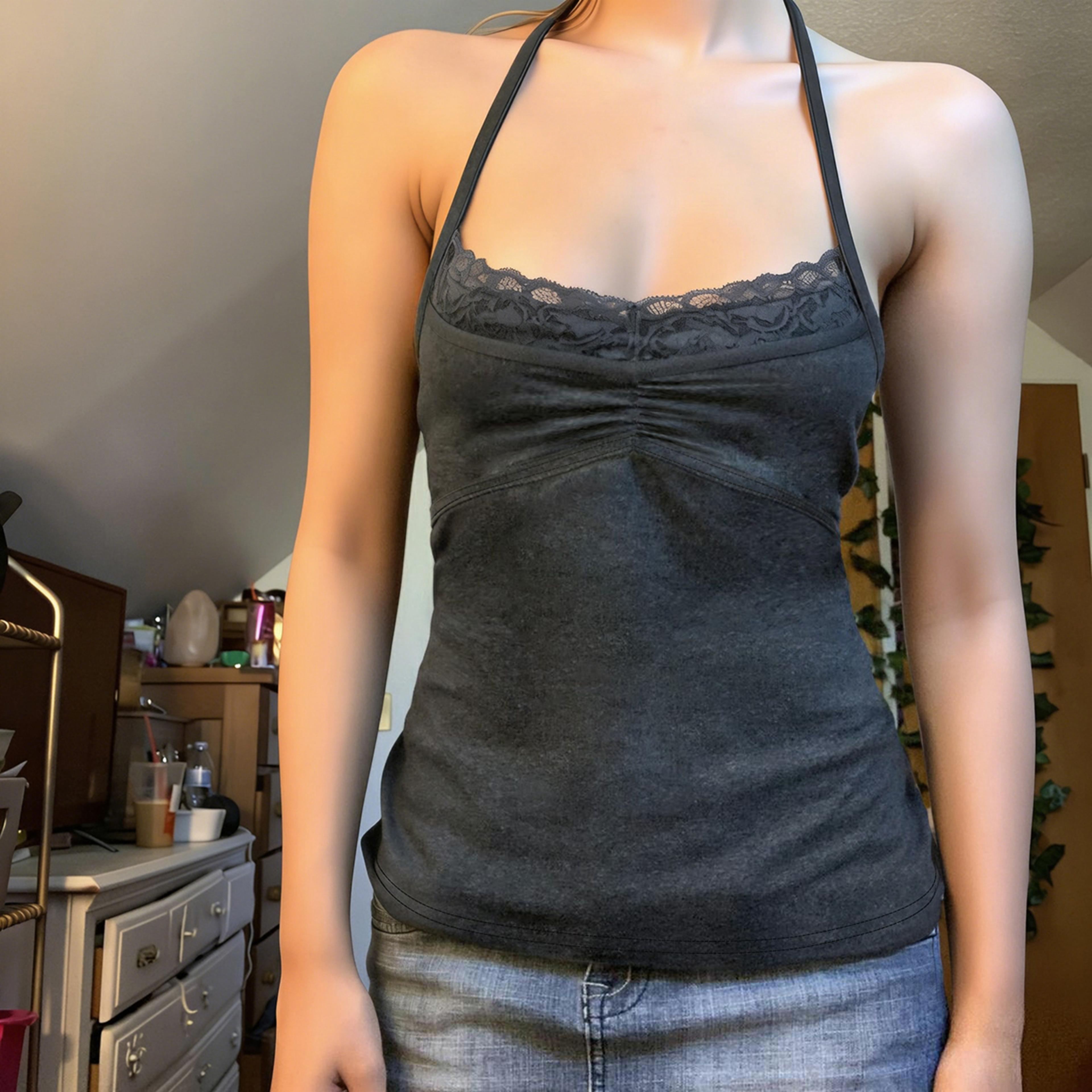 lace halter crop top slim fit corset cami for women