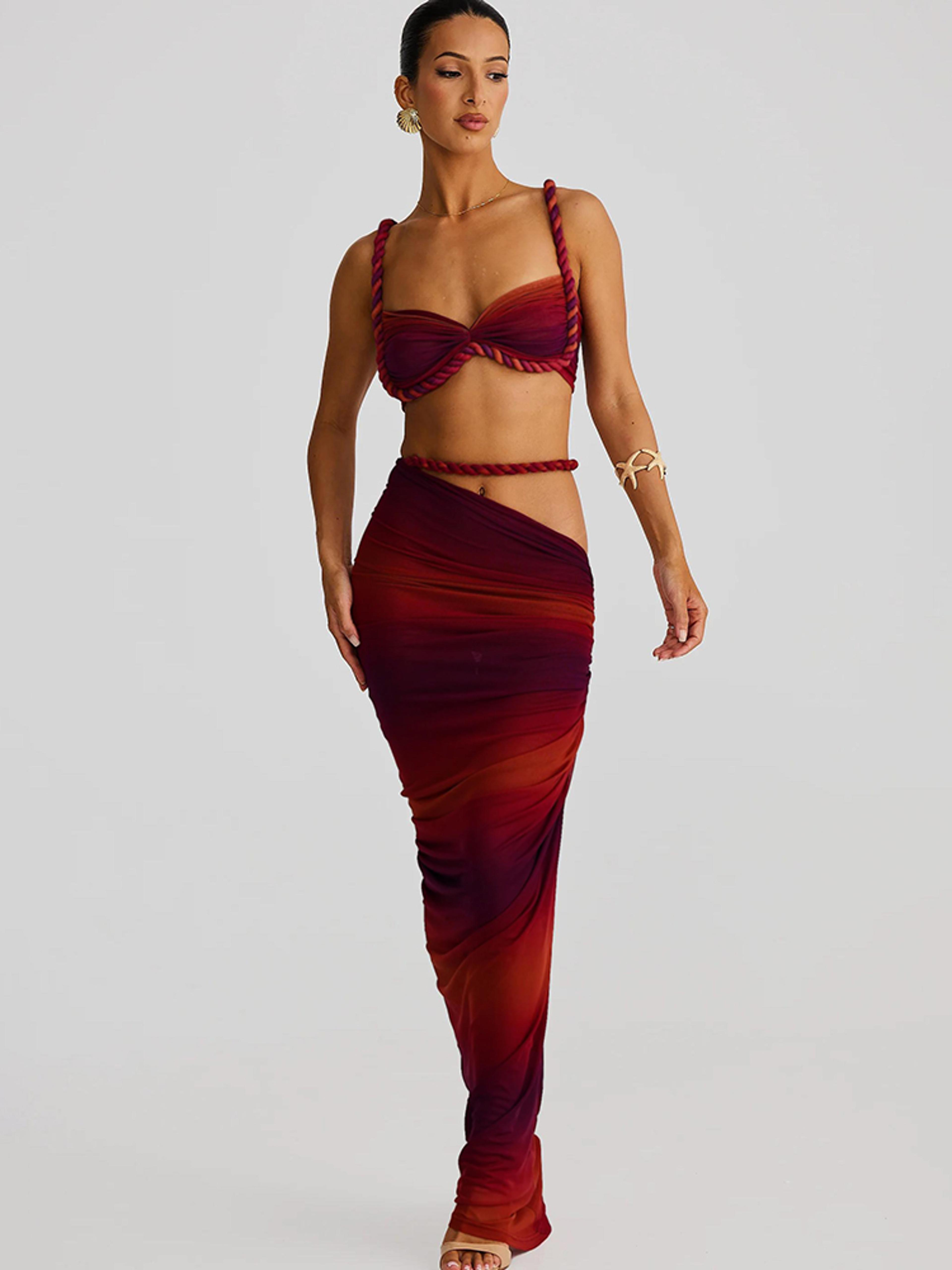vacation outfit set for women pleated crop top & high waist skirt set