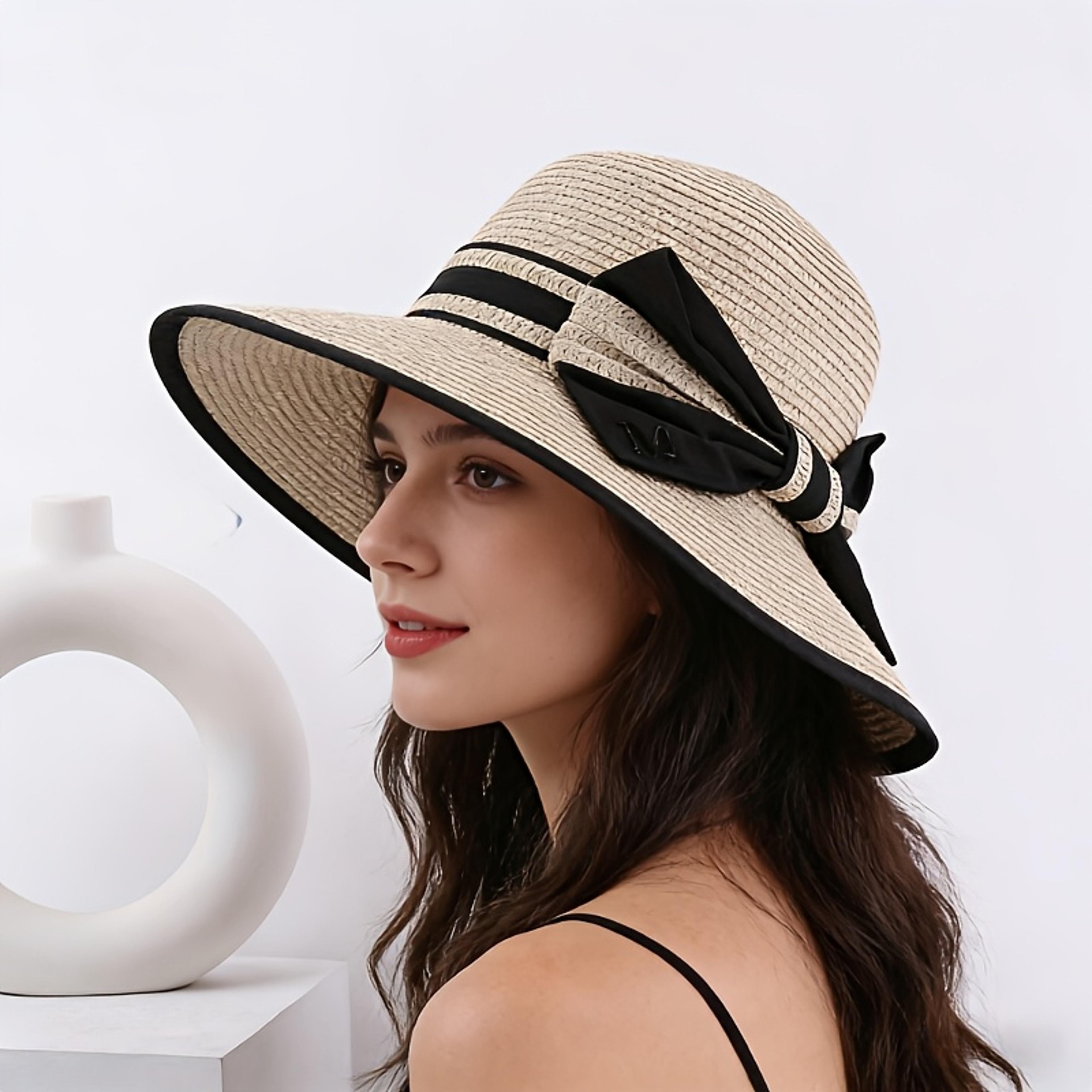 wide brim straw hat for women with bow accent summer sun protection beach hat