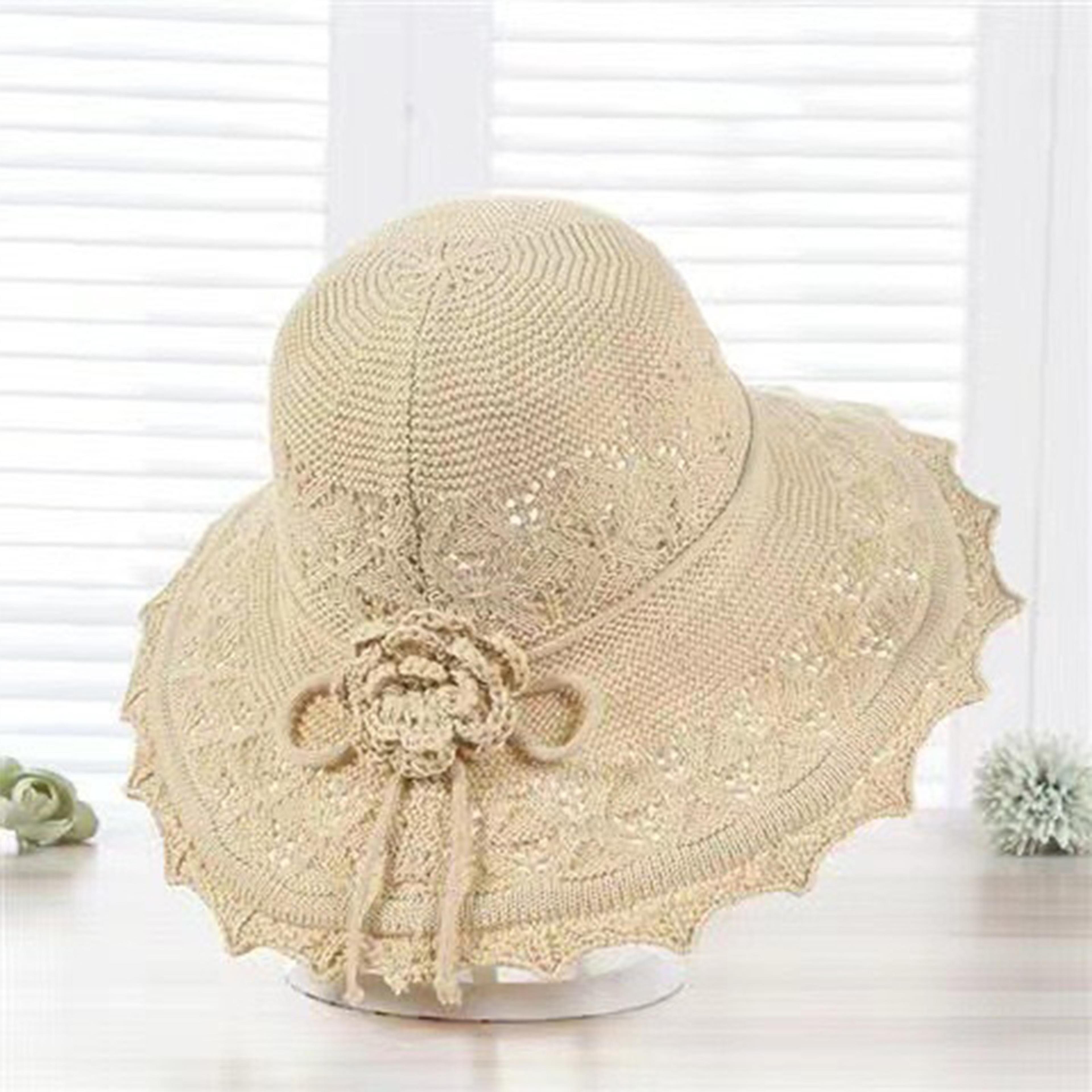 french style women's sun hat with crochet wide brim uv protection beach cap