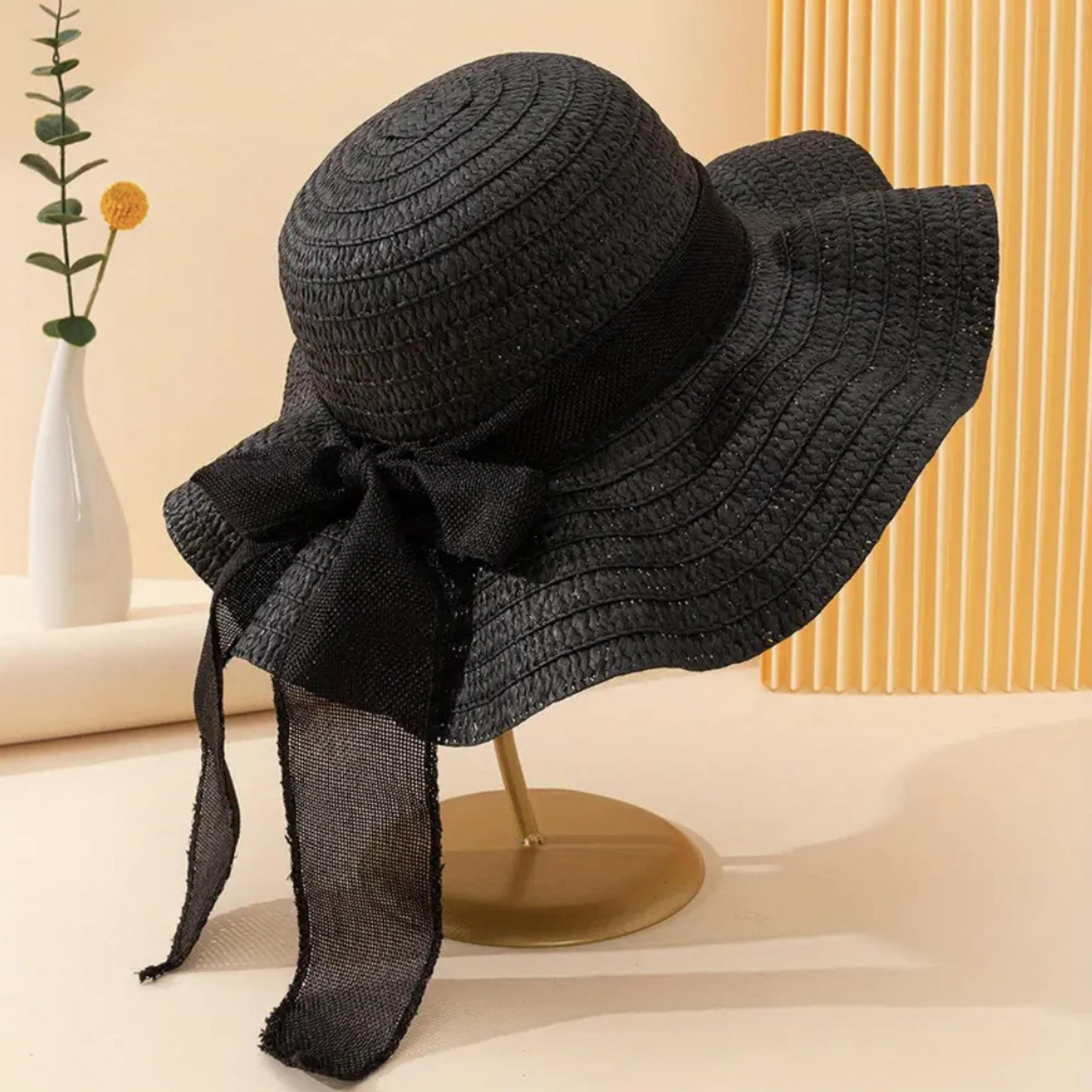boho shell bow beach sun hat for women with wide brim uv protection