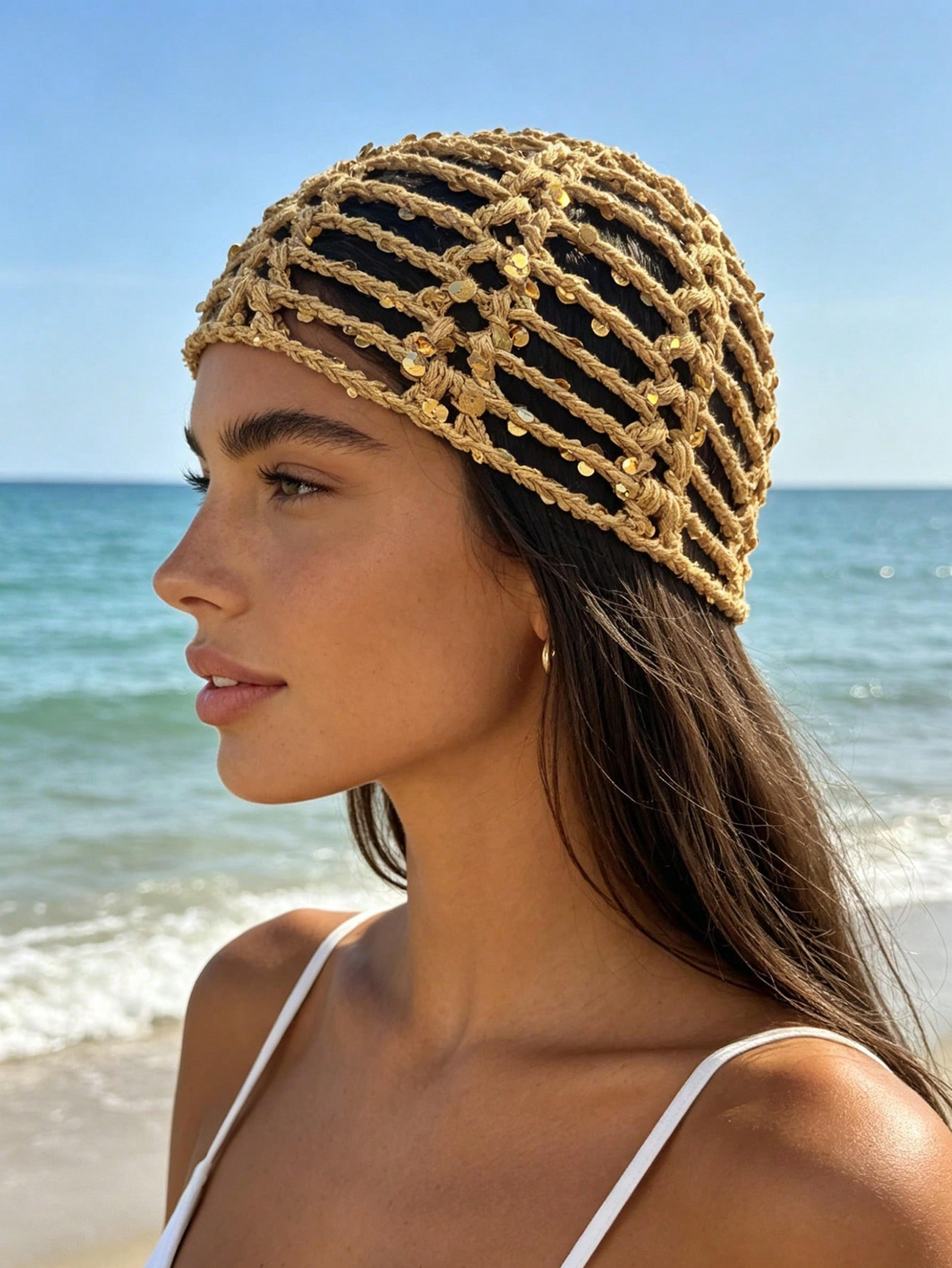 bohemian sequin knit beanie hat for women lightweight boho beanie slouchy summer cap