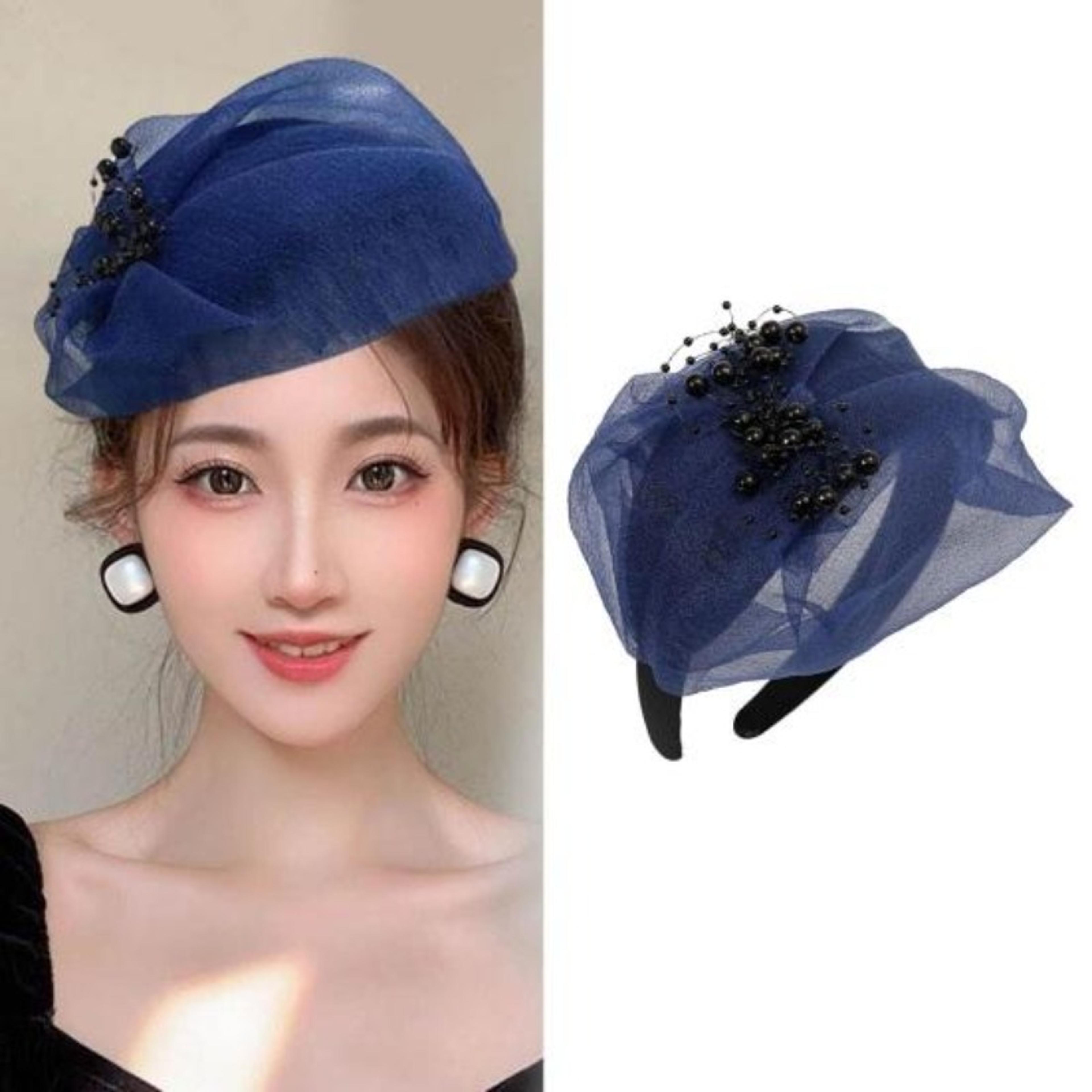 vintage mini top hat headband with pearl veil elegant fascinator hair accessory