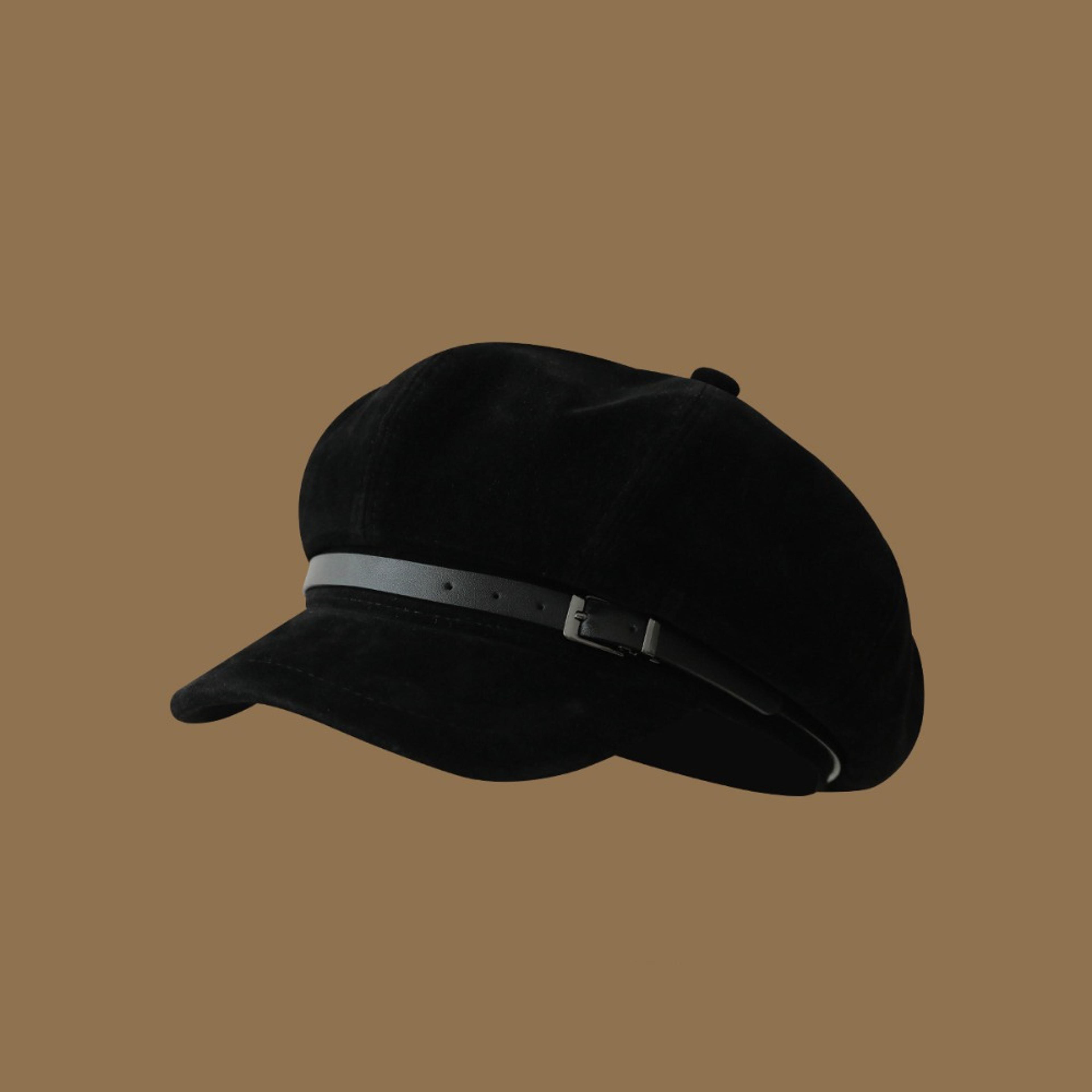british style women's beret retro suede octagonal beret hat with pu leather buckle