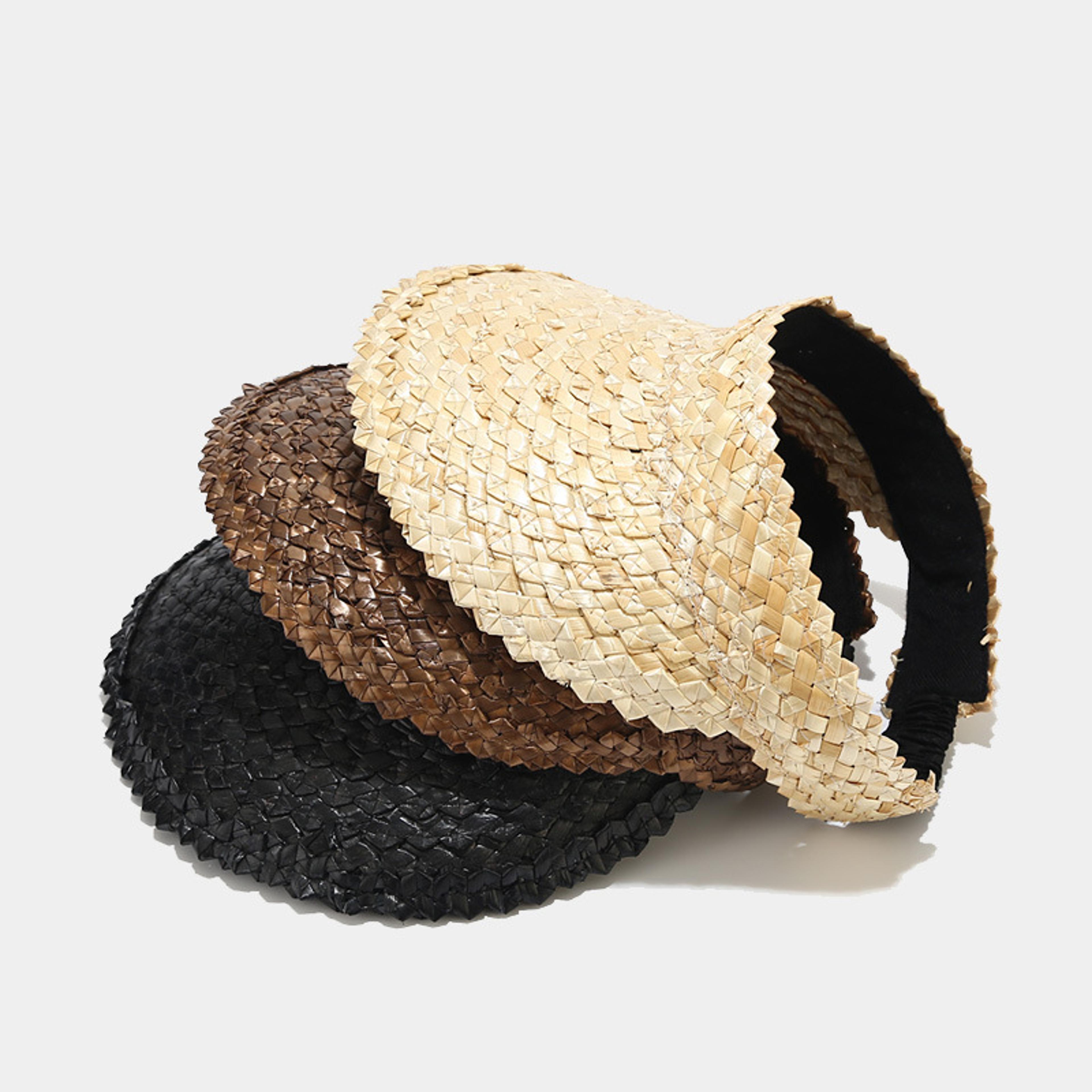 handmade raffia straw hat open top sun hat for women with ponytail design for beach & summer travel