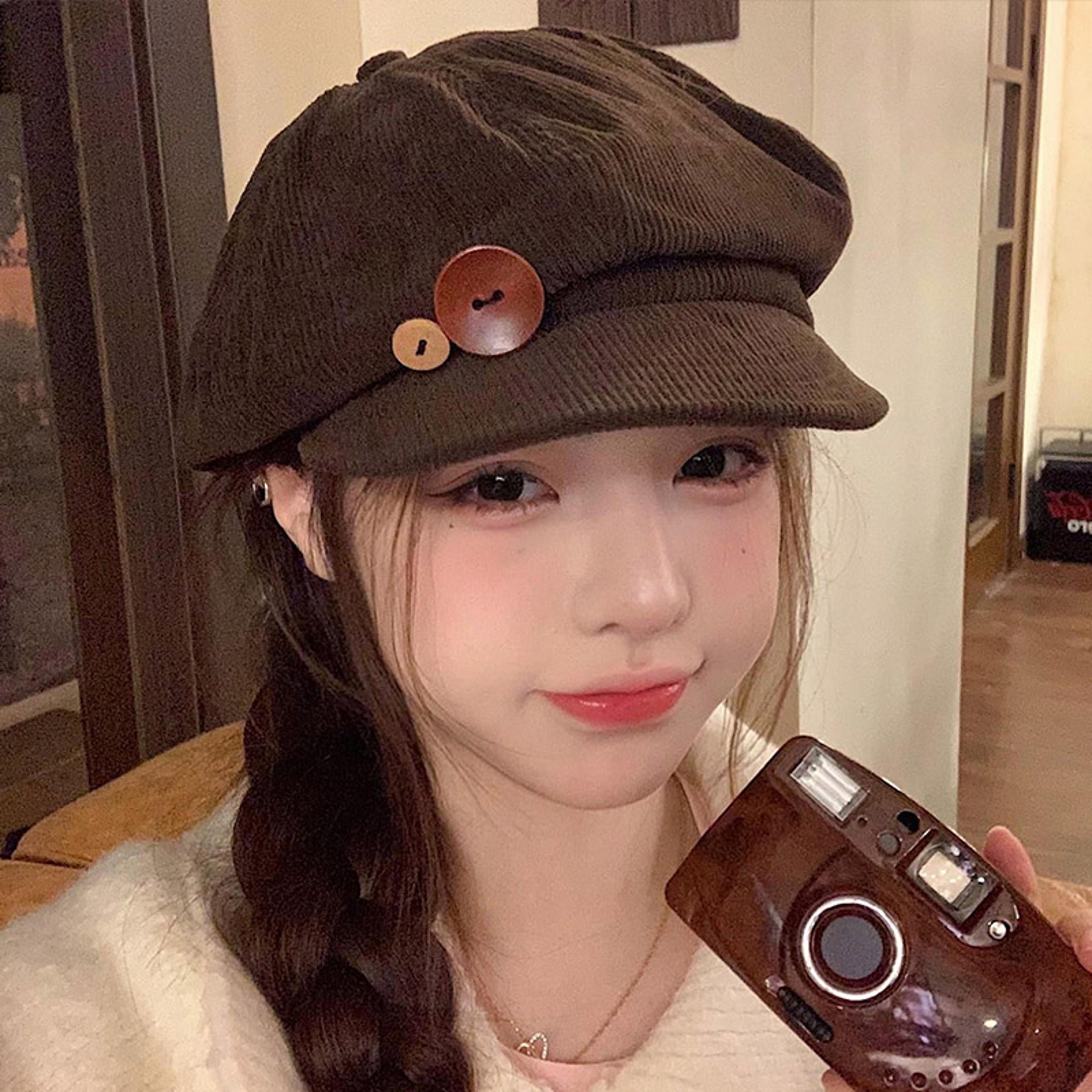 retro corduroy newsboy cap for women vintage octagonal painter beret hat