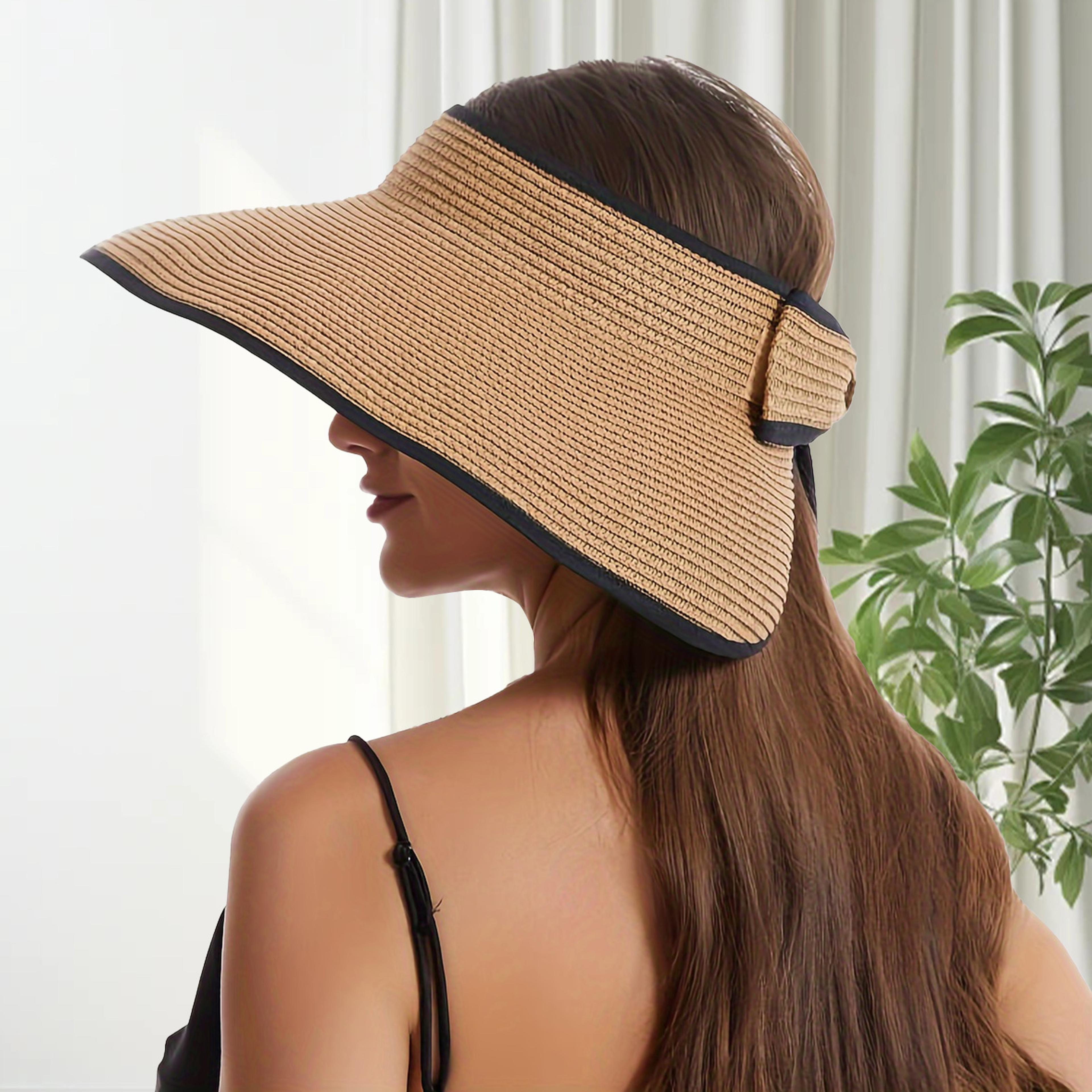wide brim straw hat for women foldable beach sun hat with bow accent
