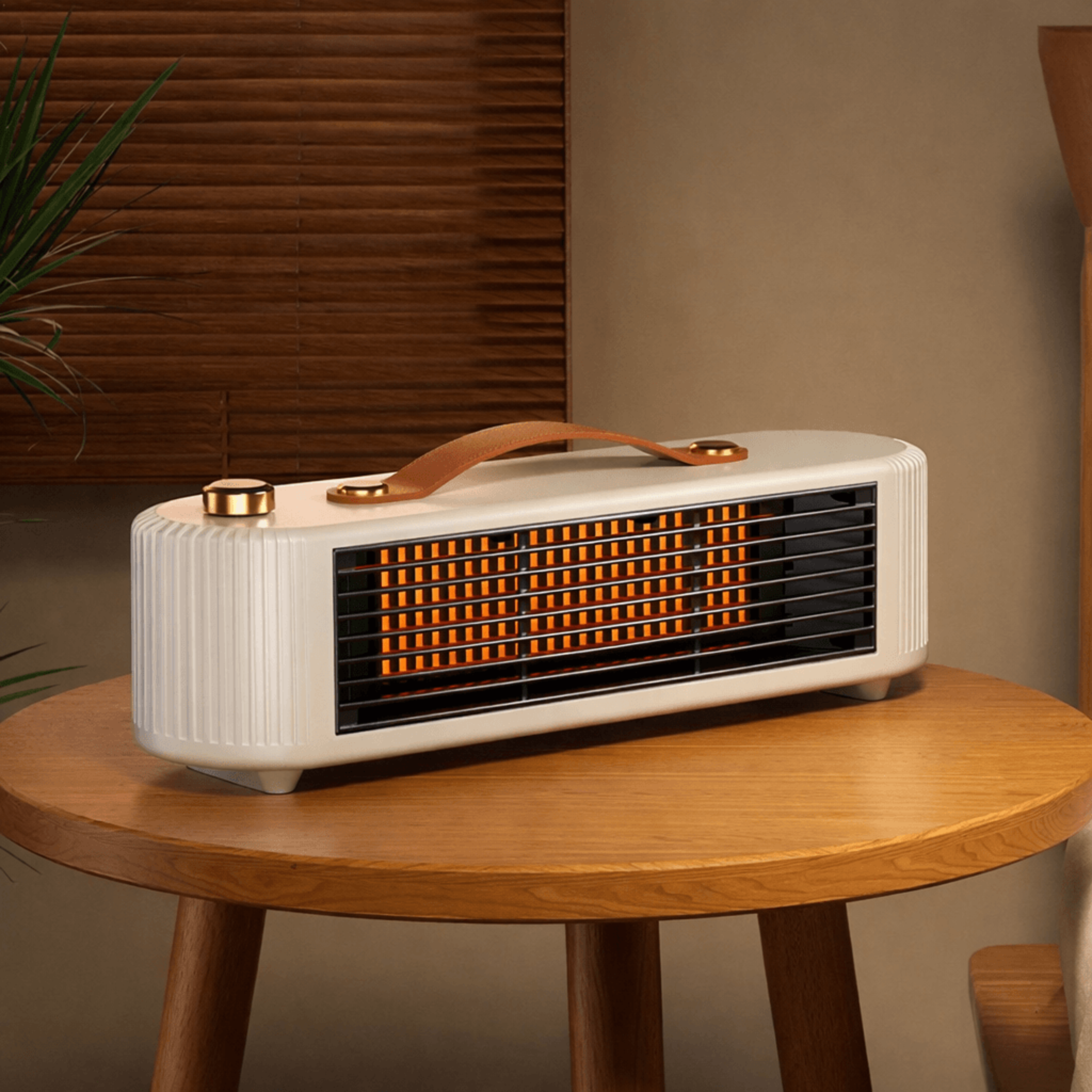 compact space heater, energy efficient indoor electric heater fast heating for home office, ideal for tabletop fireplace