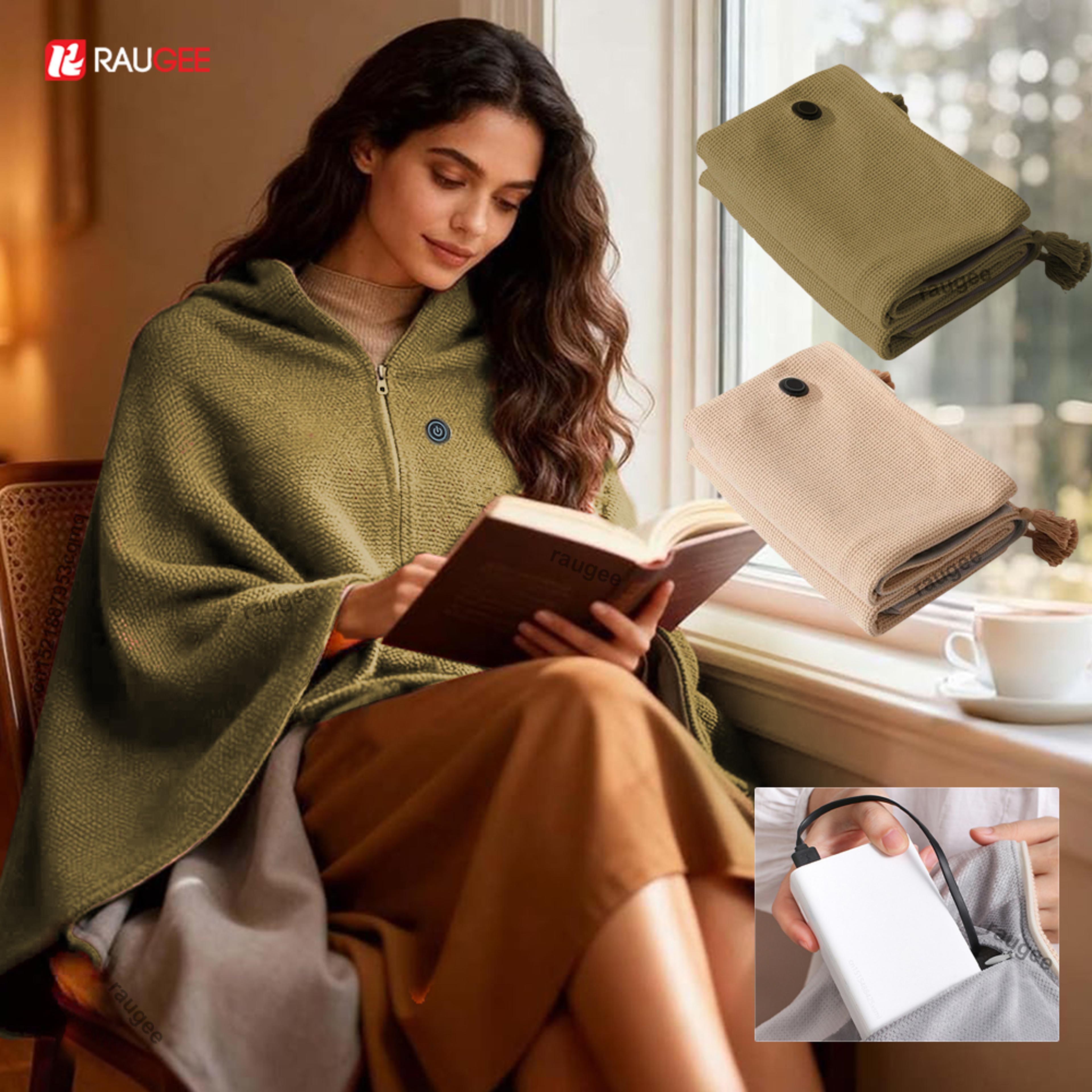 portable usb heated blanket, wearable electric shawl for shoulders and knees, fast heating winter warmer blanket